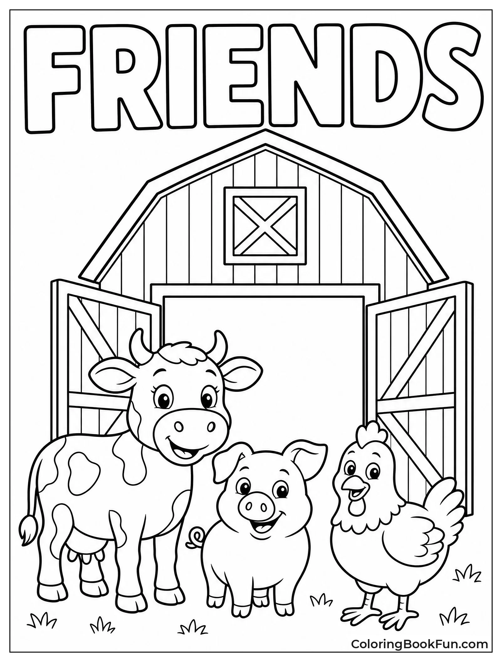 Animals Standing by Open Barn