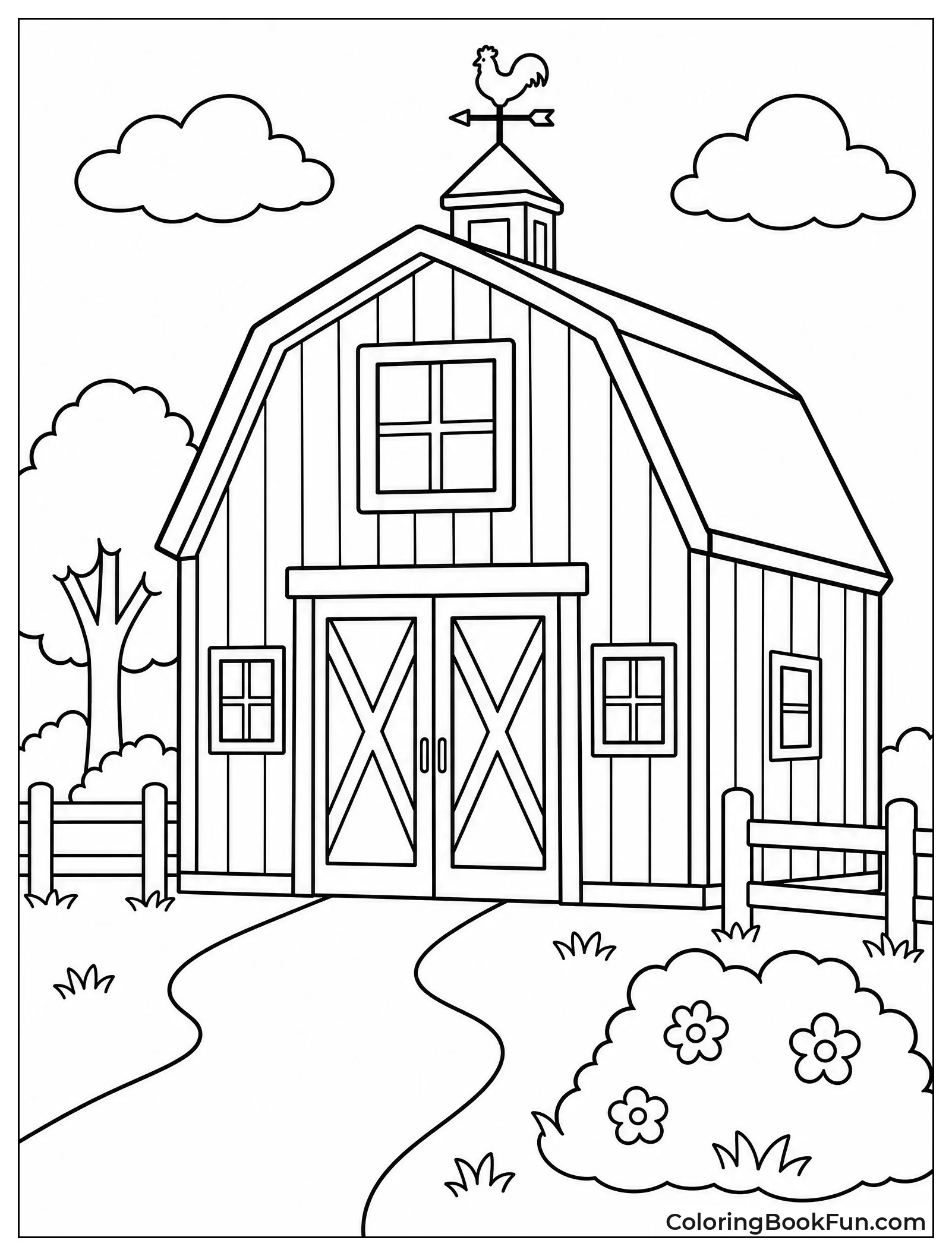 Big Red Barn with White Trim