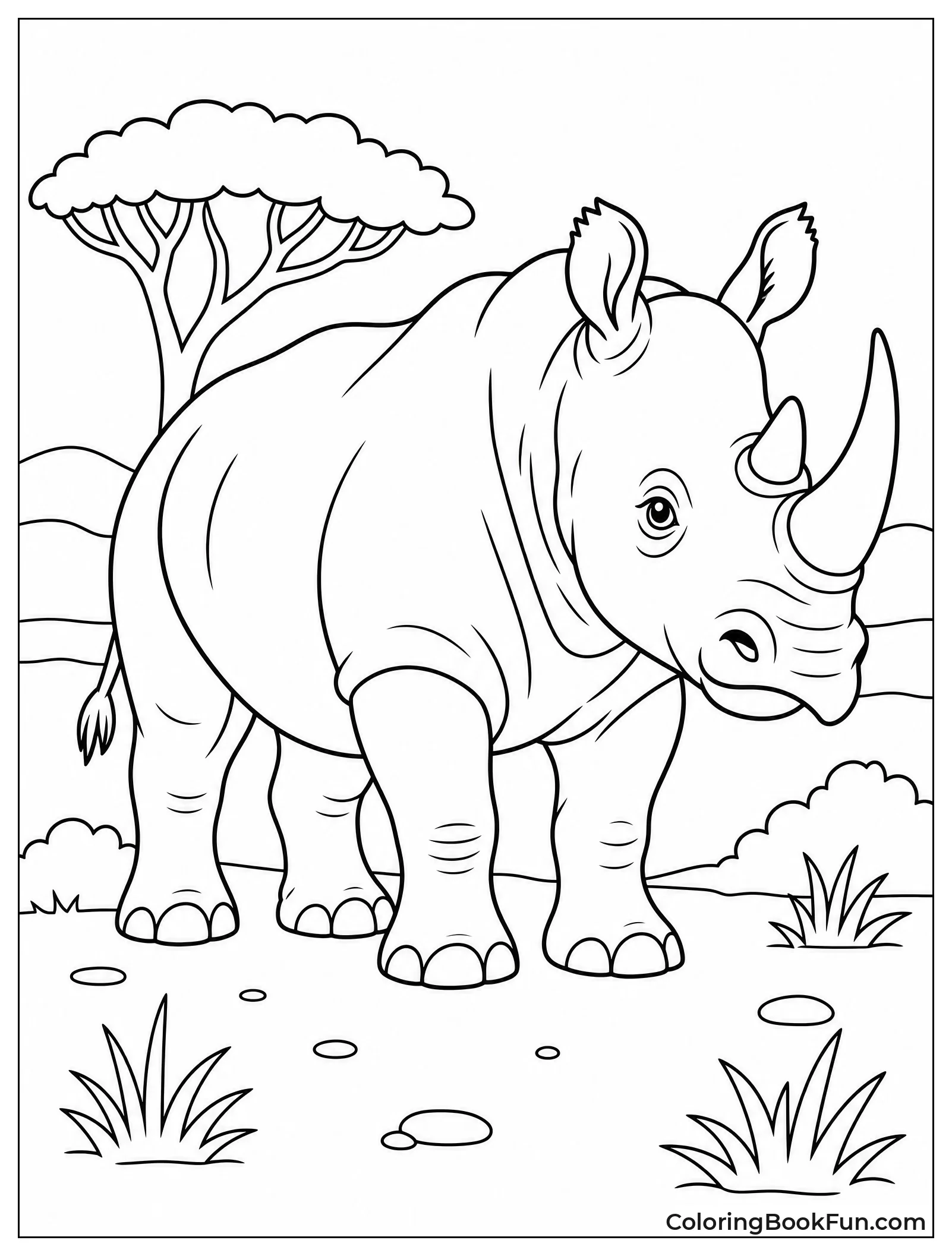 Black Rhino Grazing in Nature
