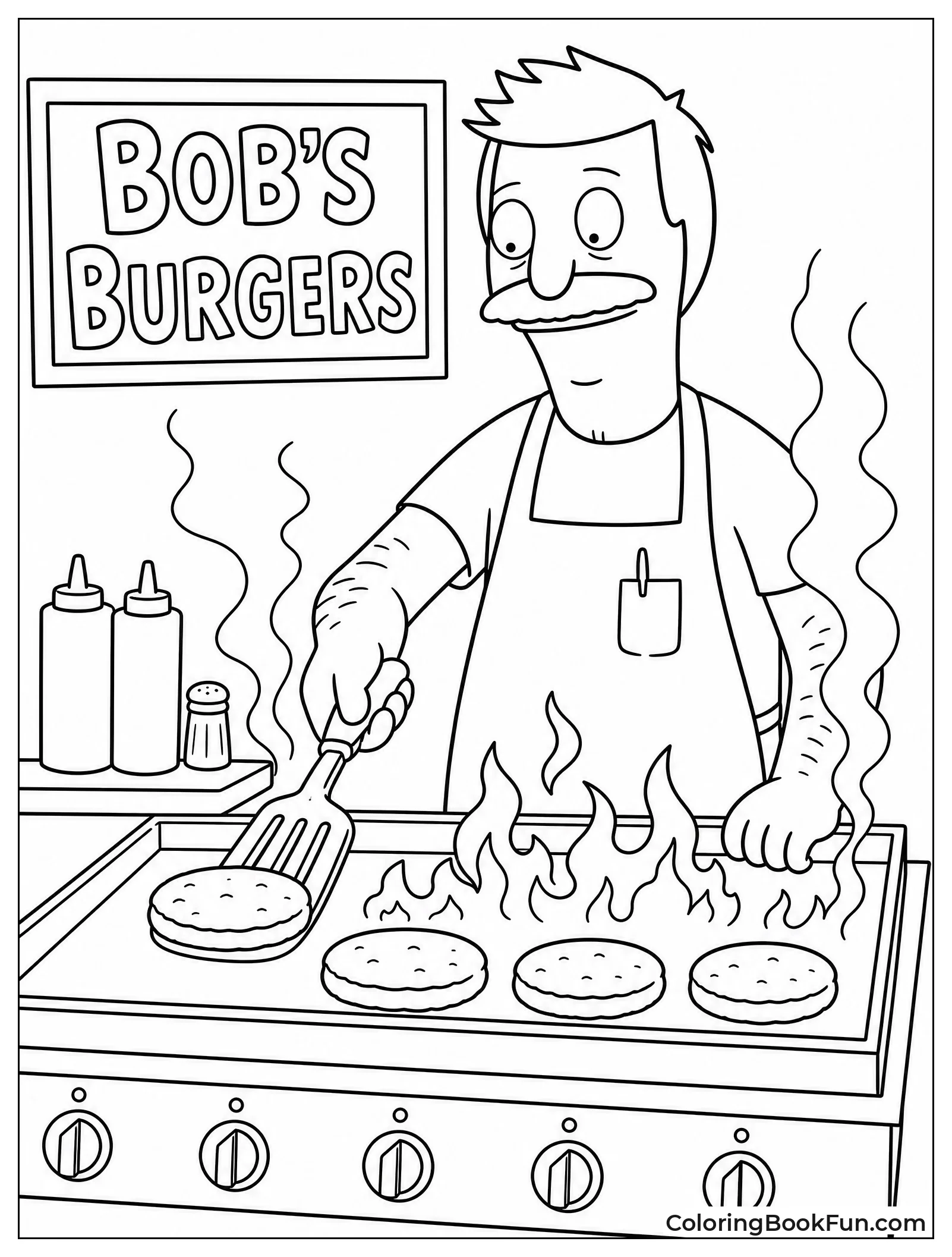 Bob Flipping Burgers on Grill