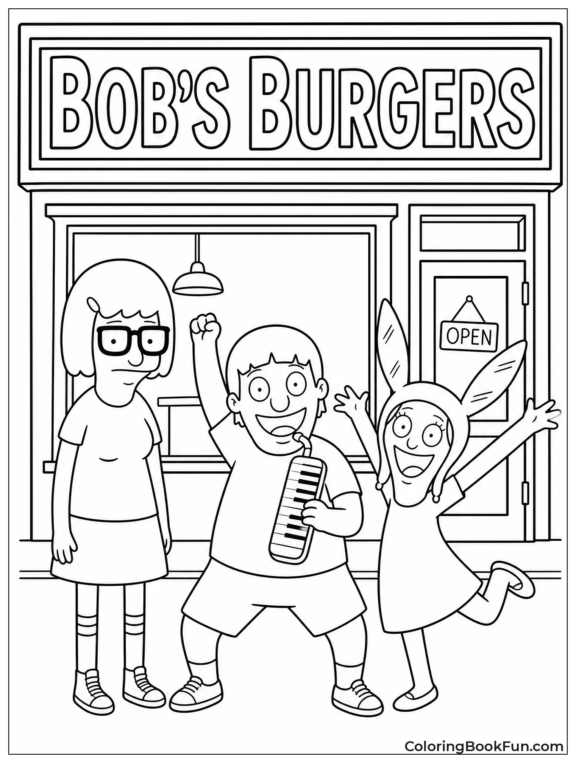 Kids Posing by Restaurant Sign