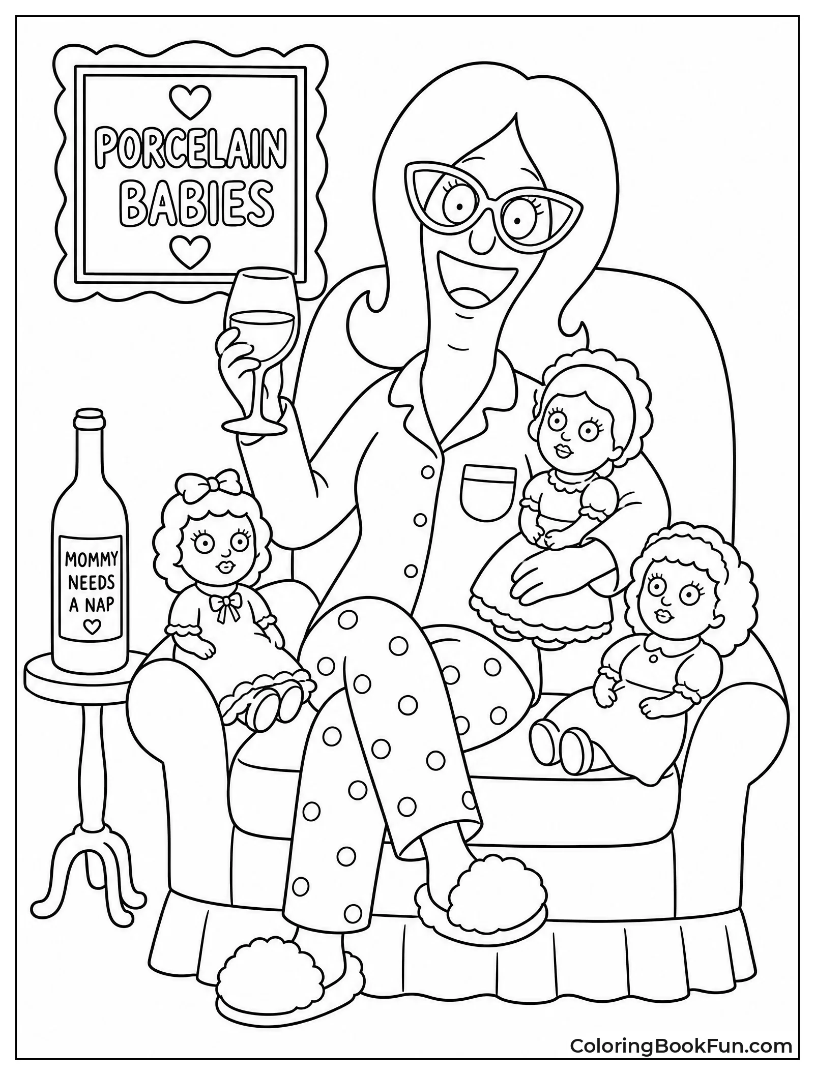 Linda Relaxing with Wine and Babies