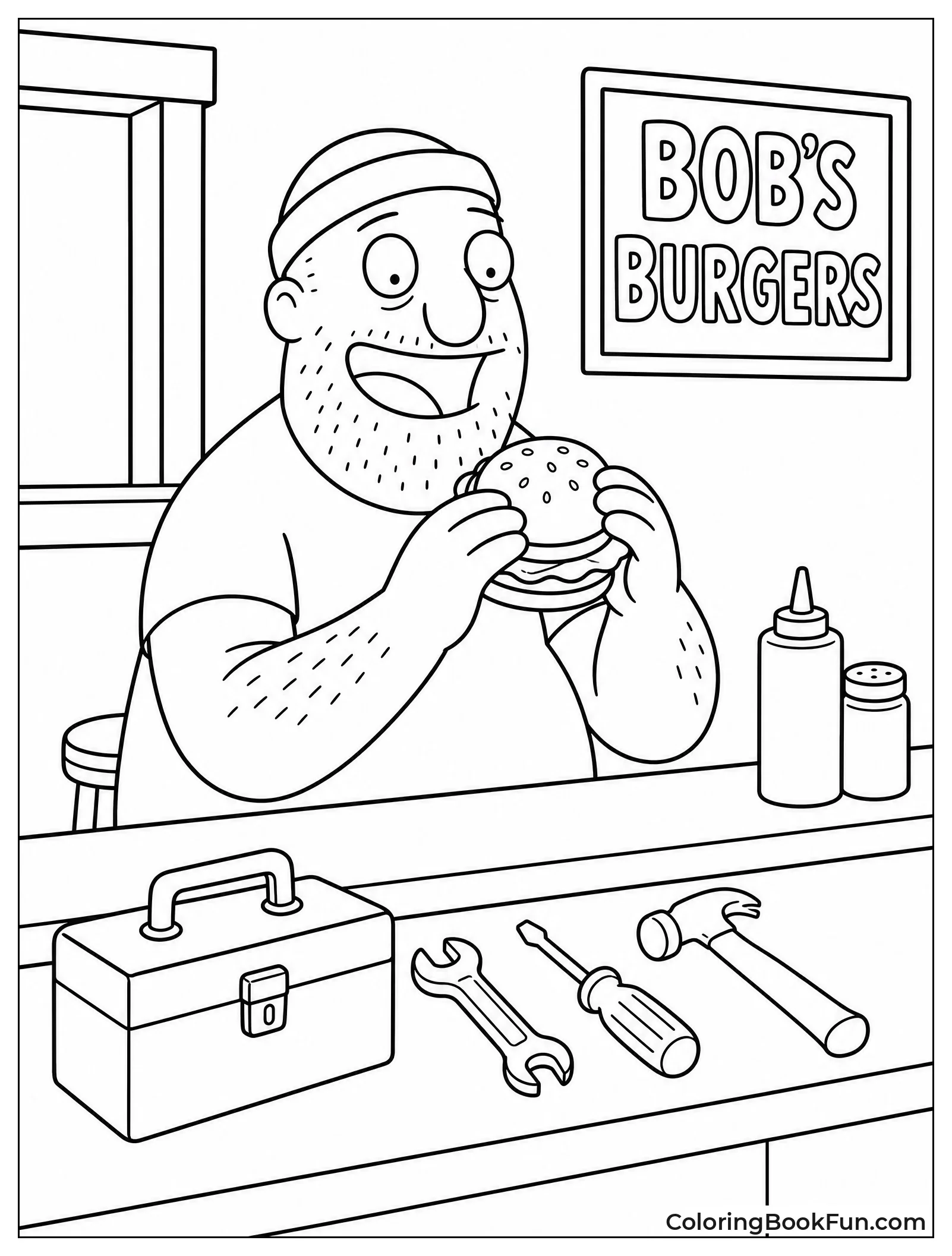 Teddy Eating Burger at Counter