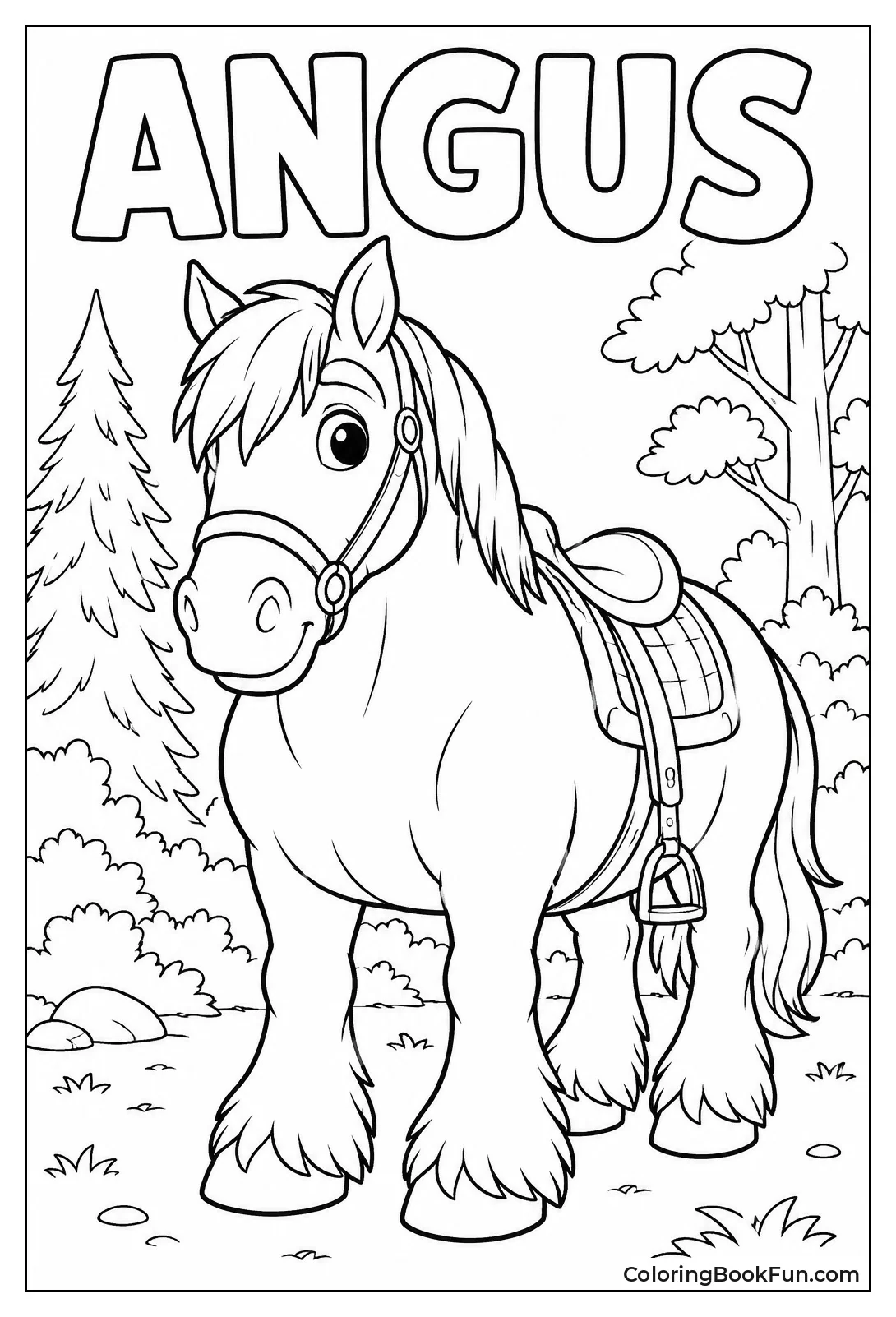 Loyal Horse Angus in Forest Clearing