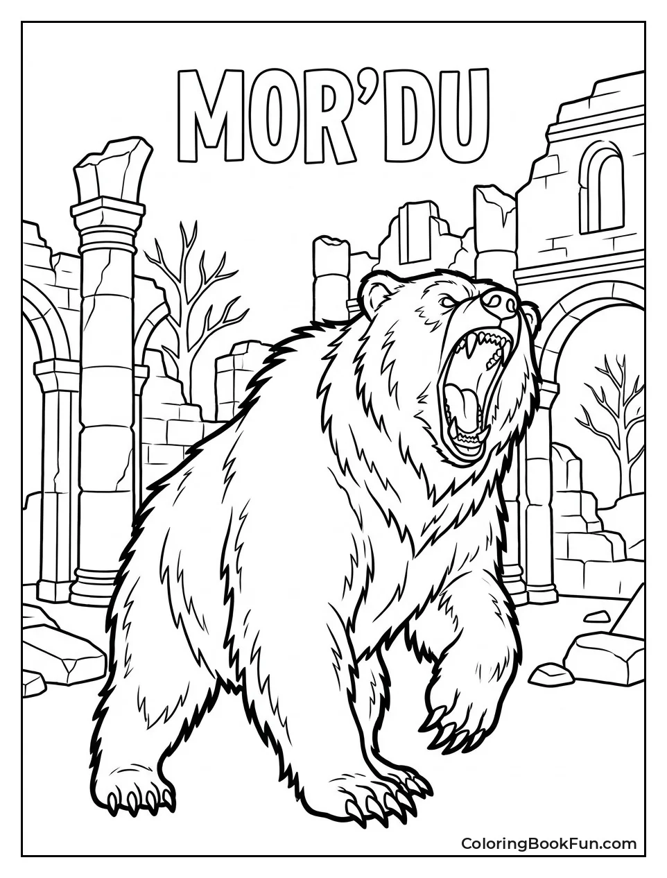 Massive Bear Mor'du Roaring in Ruins