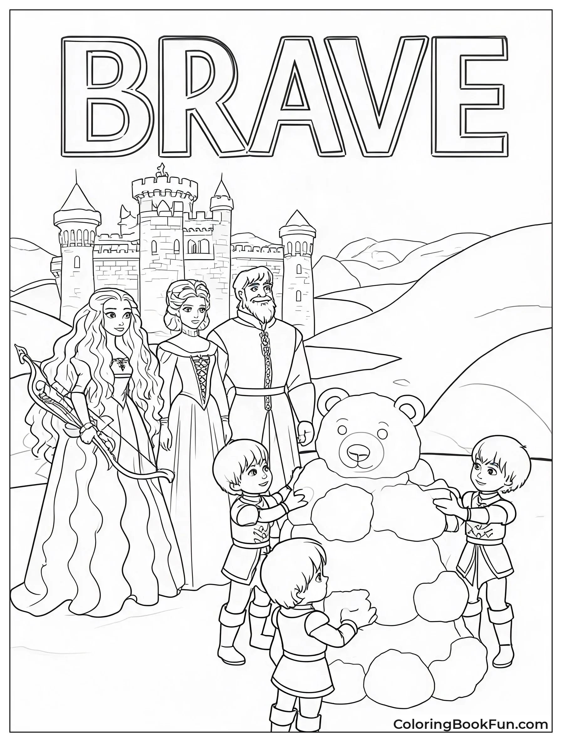 Family Building Snow Bear Outside Castle
