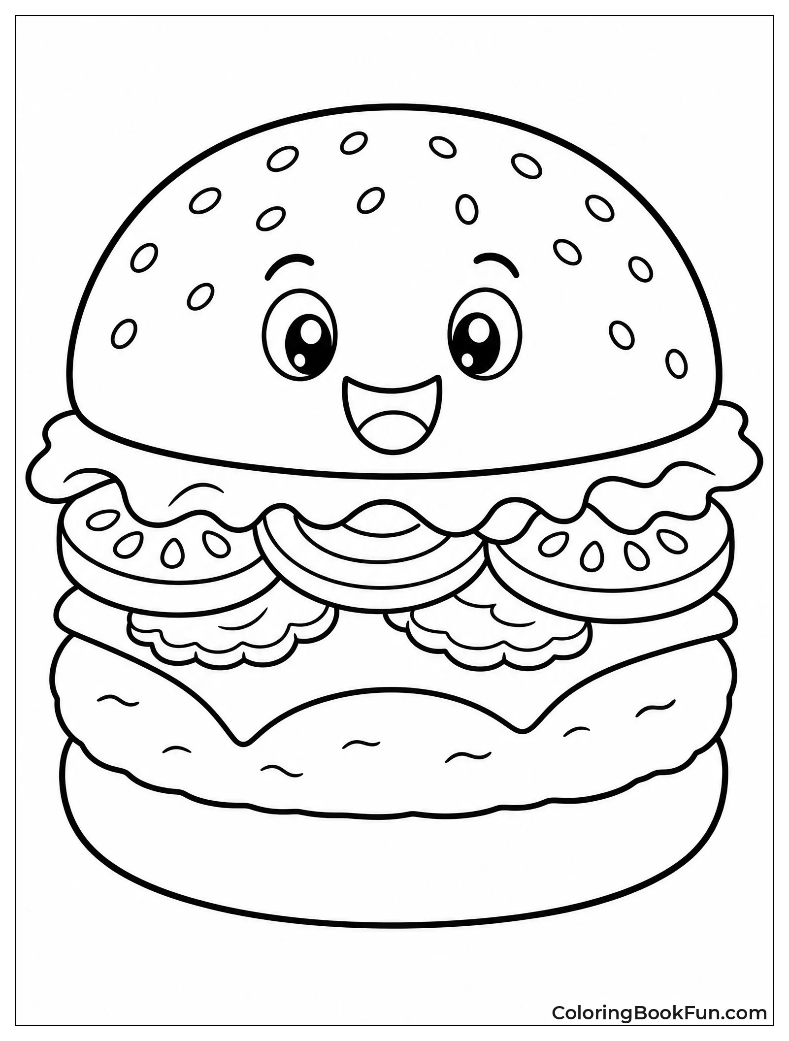 Cartoon Hamburger Shows Its Toppings