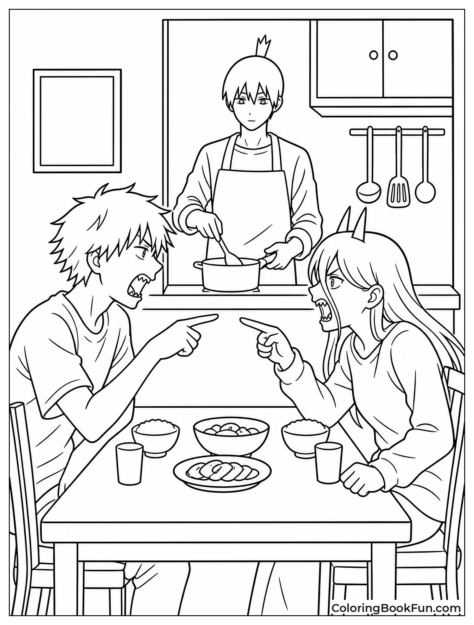 Denji and Power Argue at Breakfast