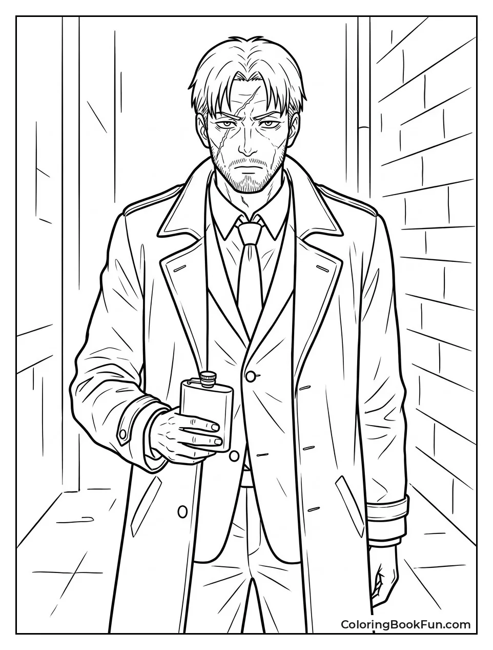 Kishibe Holds Flask and Looks Stern