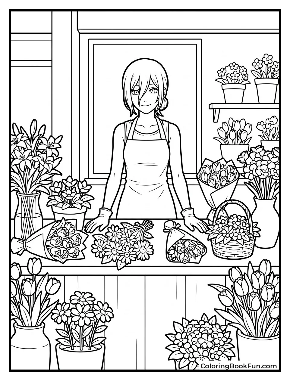 Reze Stands in Flower Shop