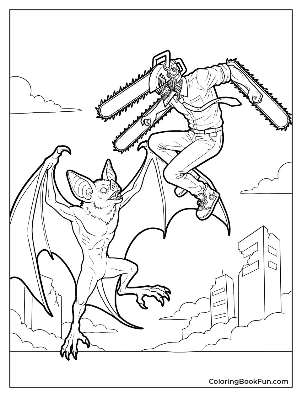 Chainsaw Man Fights Bat Devil