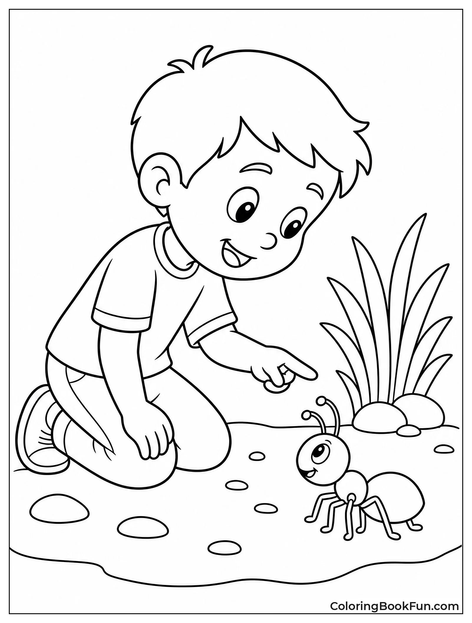 Child Talking to a Tiny Ant