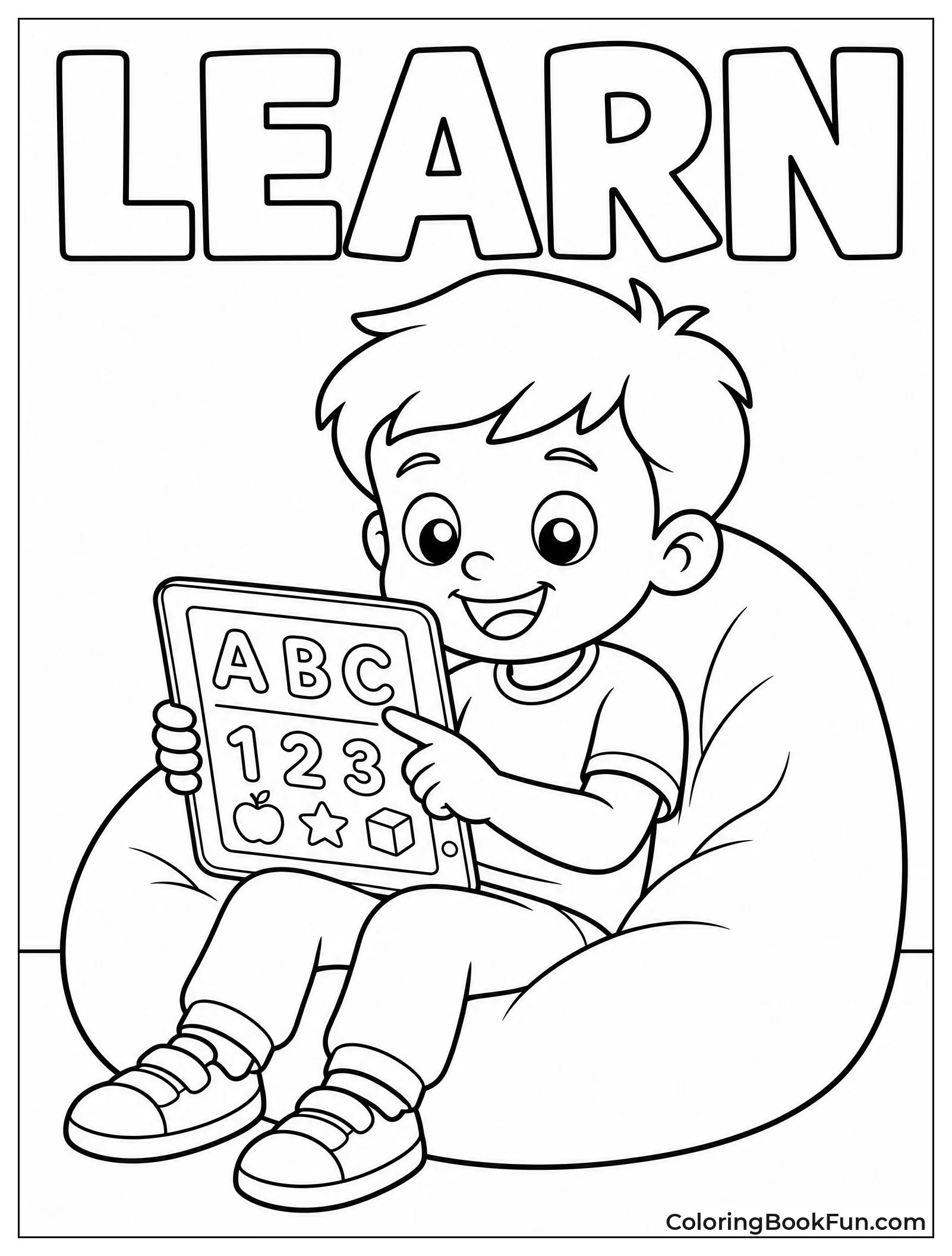 Child Sits on Beanbag Using iPad