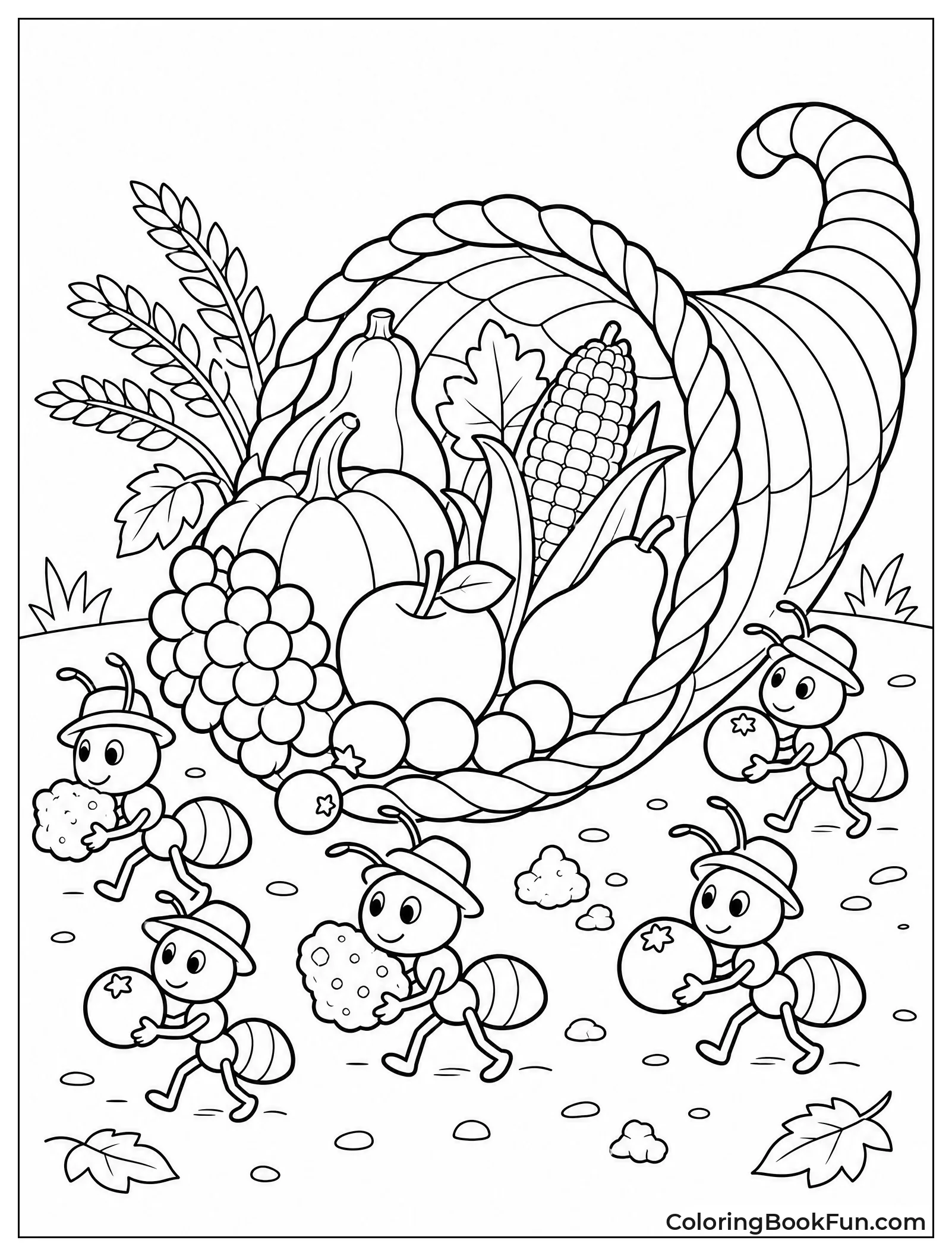 Ants Hauling Berries from Giant Cornucopia