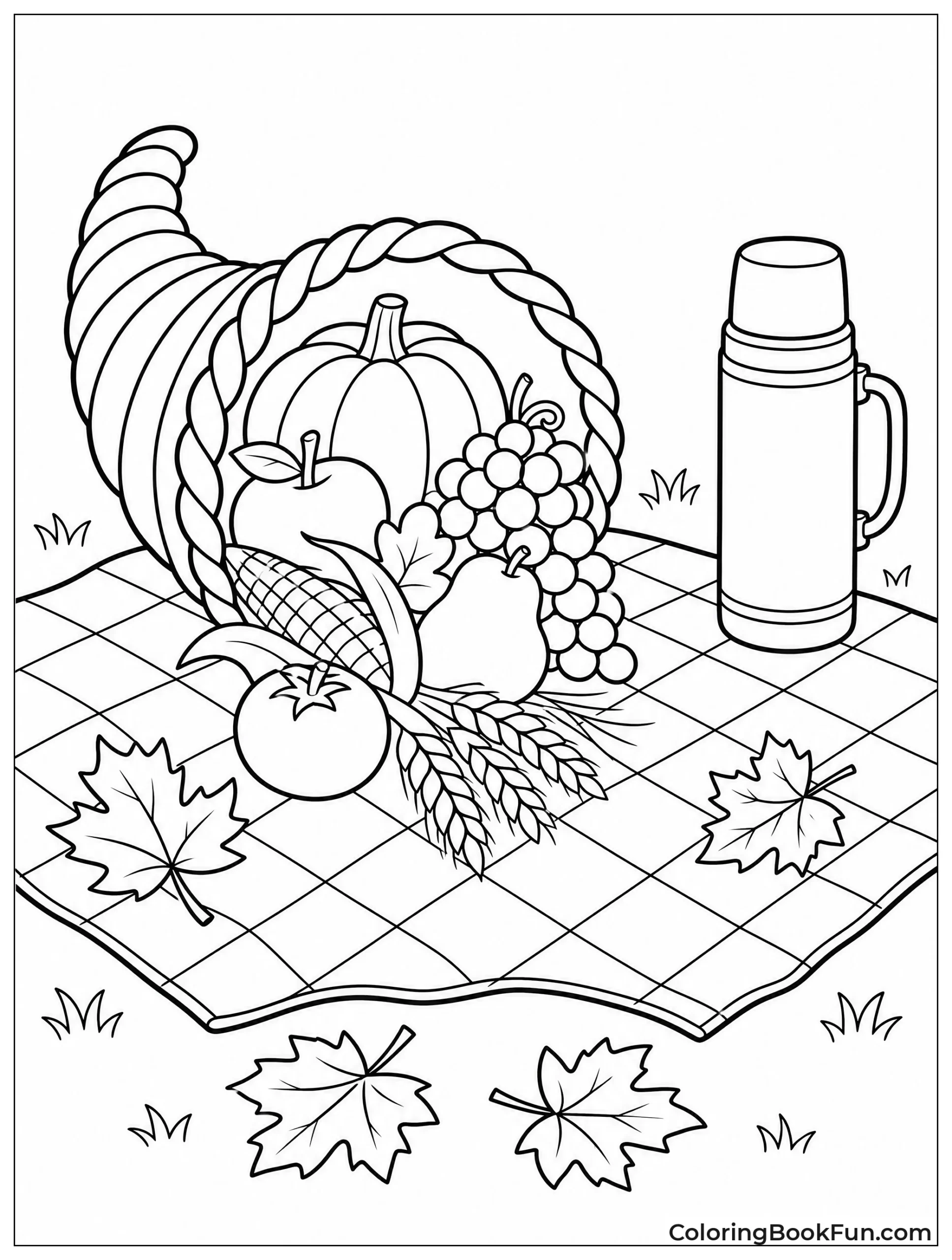Picnic Blanket with Cornucopia and Leaves