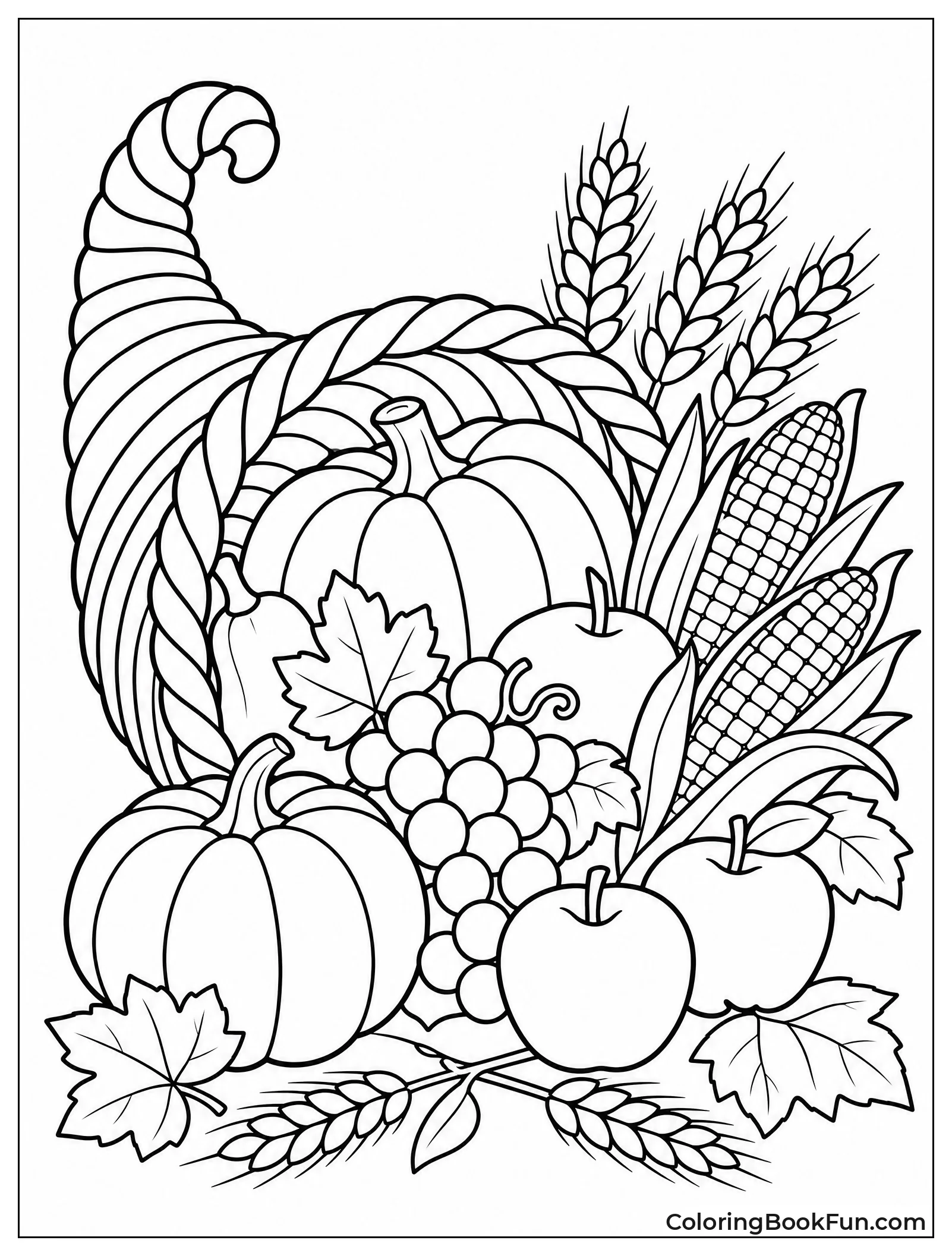 Traditional Cornucopia with Pumpkins and Apples