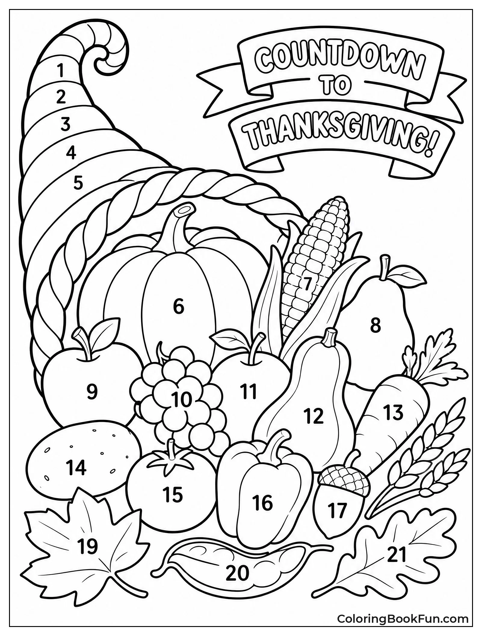 Numbered Cornucopia Countdown to Thanksgiving