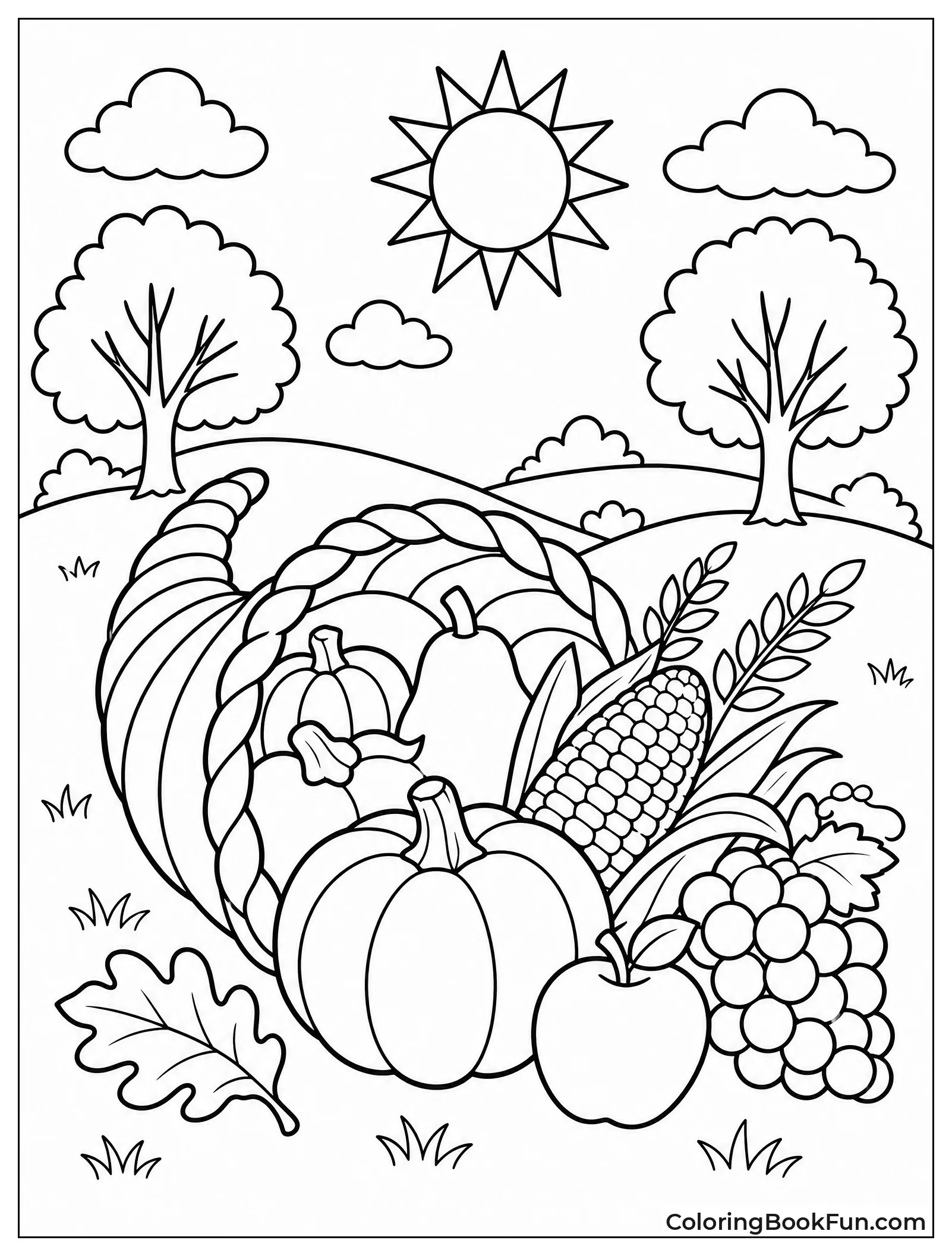 Cornucopia in Sunny Meadow with Hills