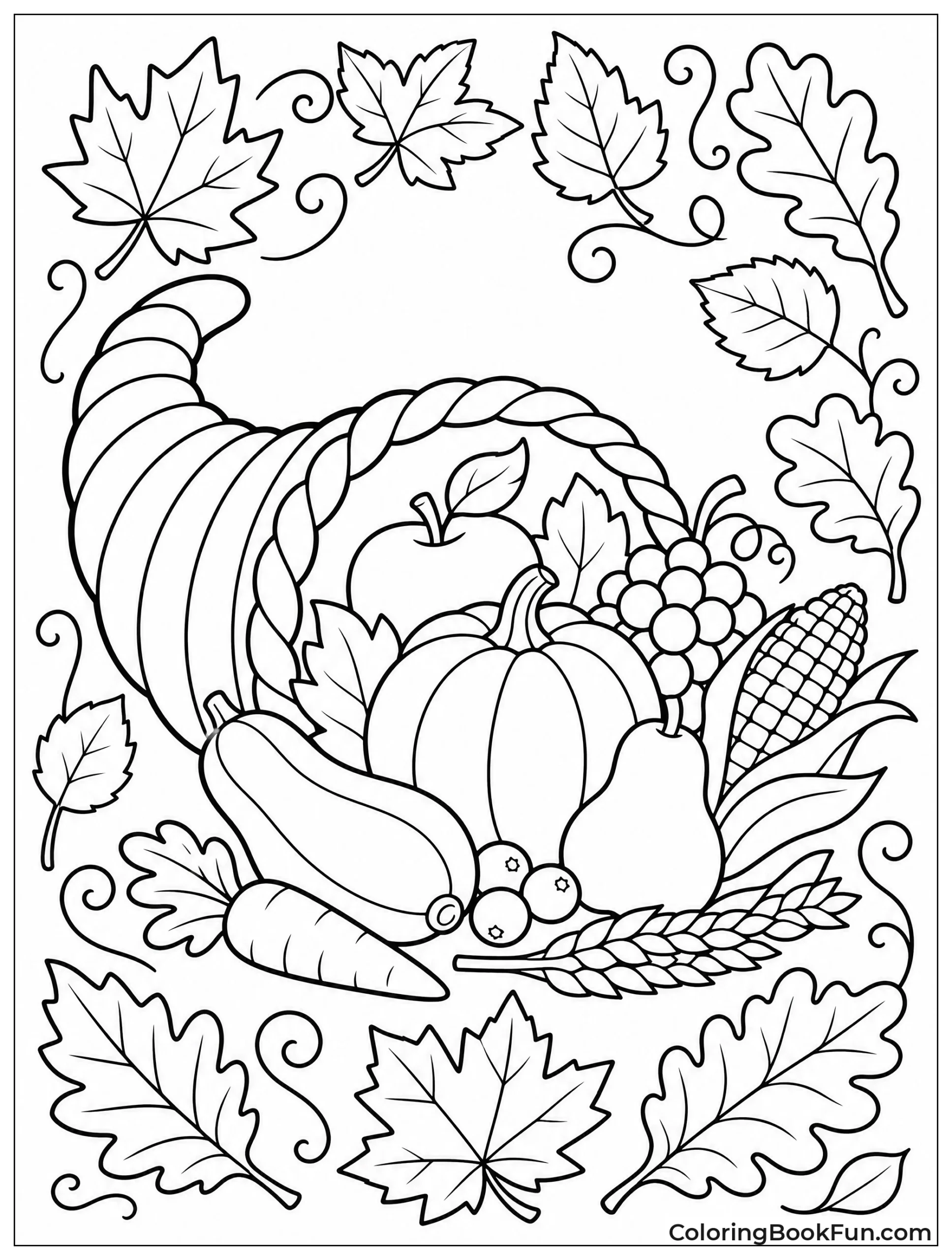 Cornucopia Framed by Autumn Leaves