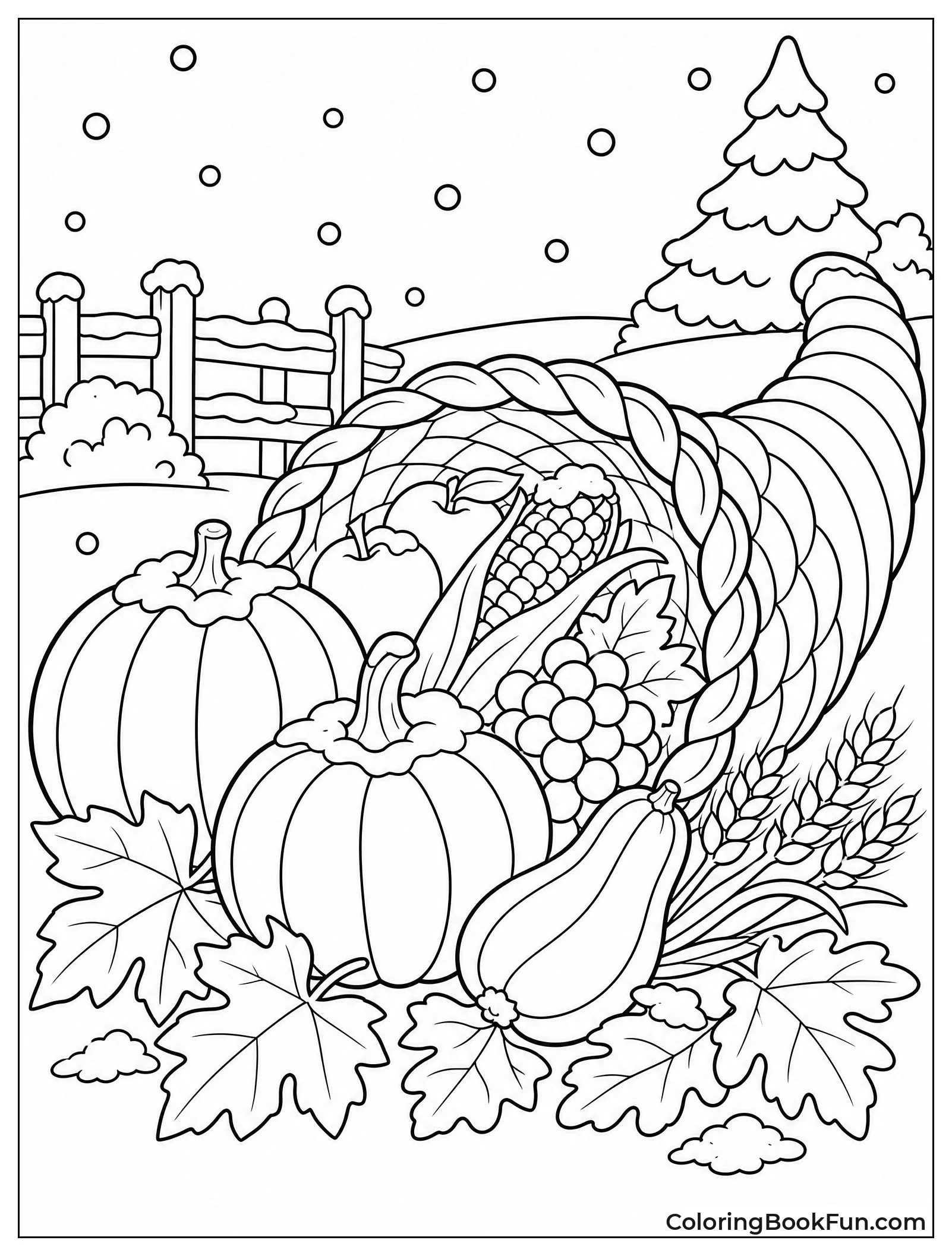 Cornucopia with Snow on Pumpkins