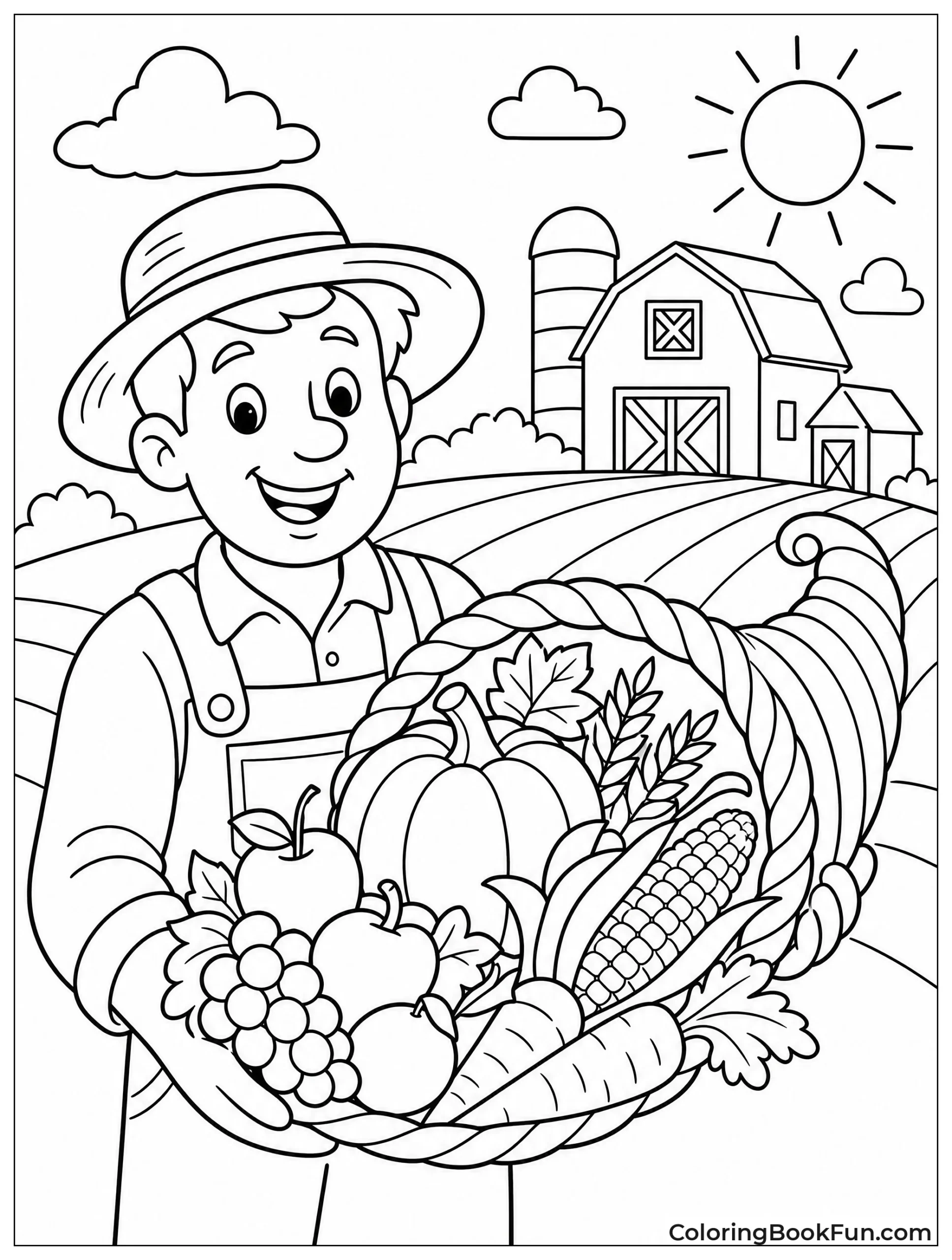 Friendly Farmer Holding Cornucopia Basket