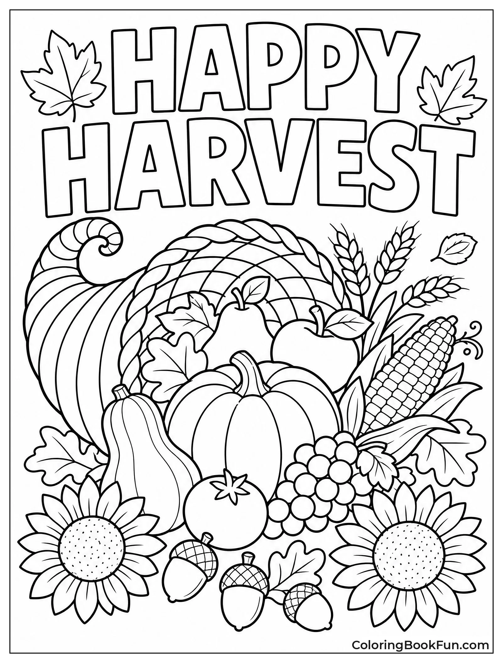 Cornucopia with Happy Harvest Text