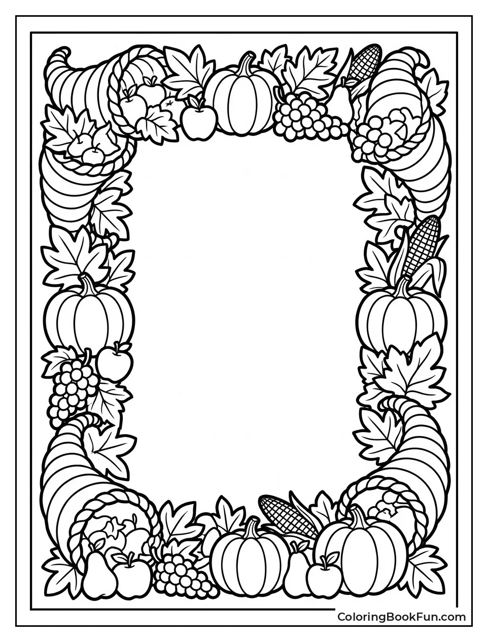 Border of Cornucopias and Fall Leaves