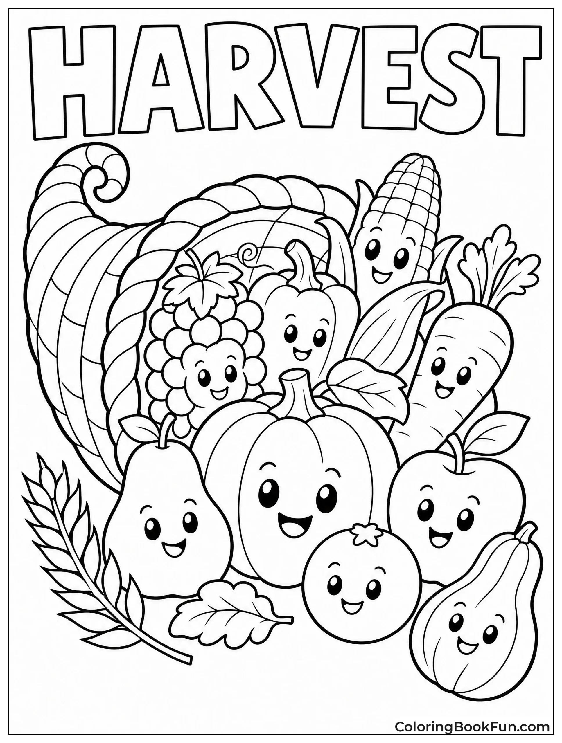 Cute Fruits Smiling in Cornucopia