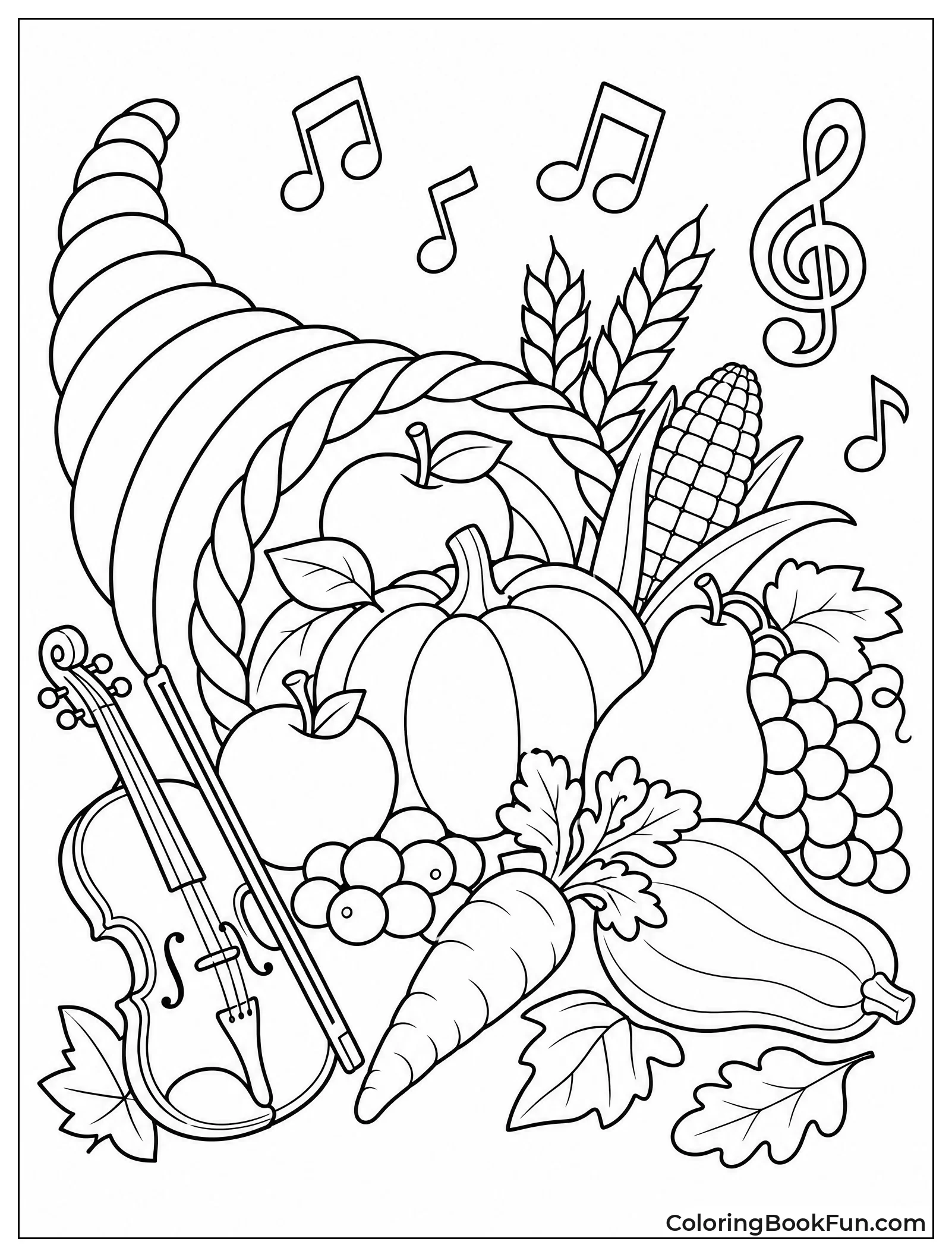 Cornucopia with Fiddle and Music Notes