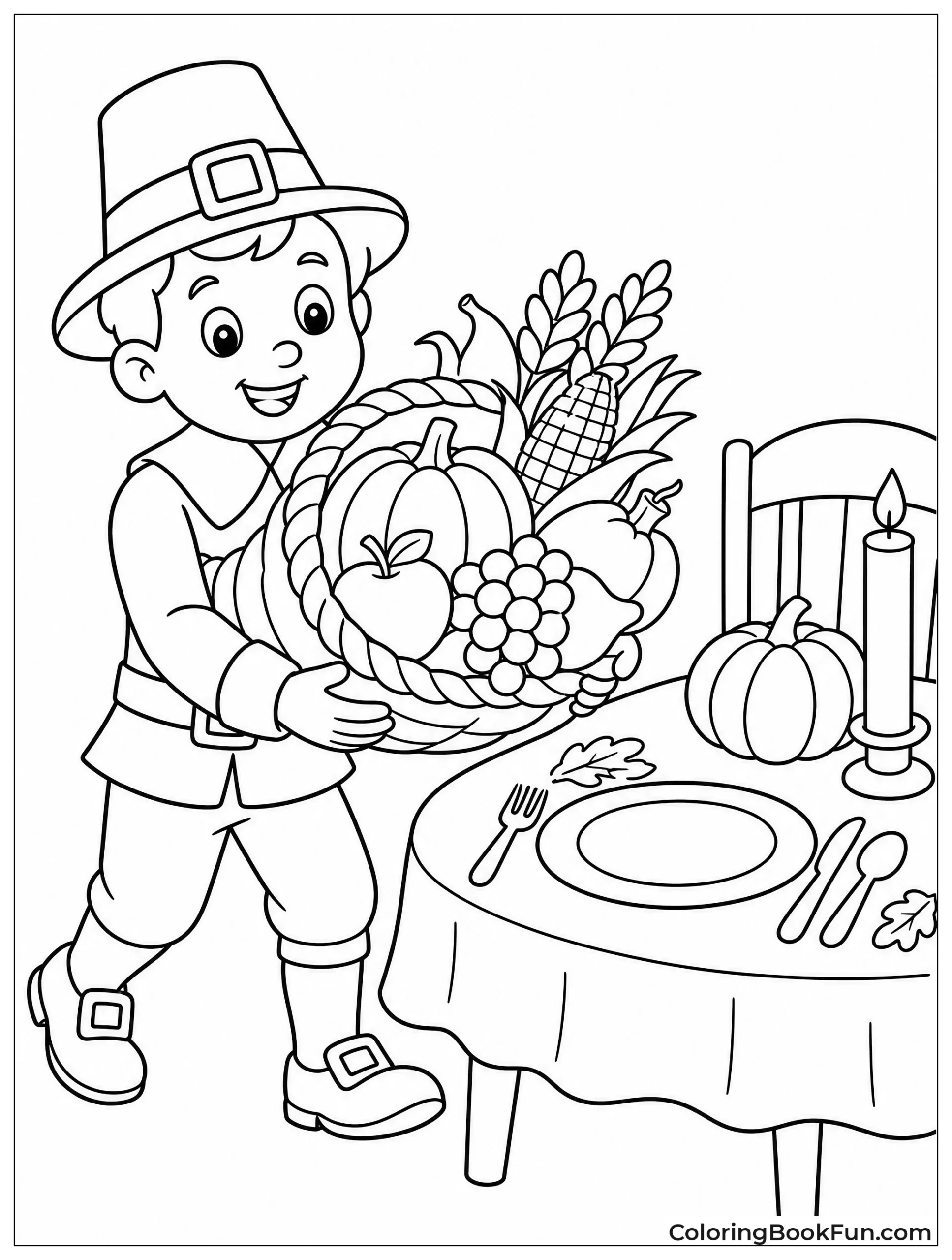 Pilgrim Carrying Cornucopia to Table