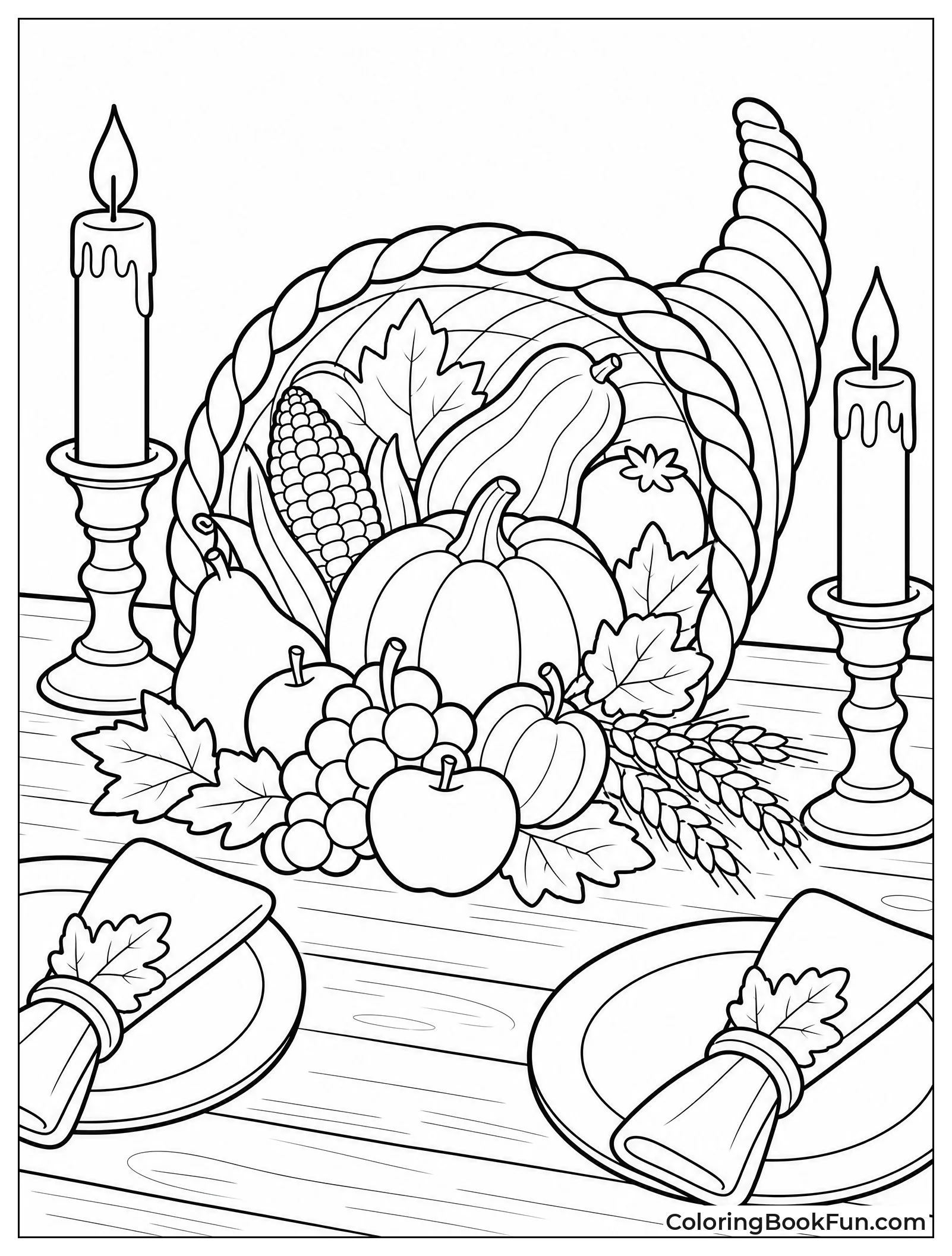 Cornucopia on Thanksgiving Dinner Table