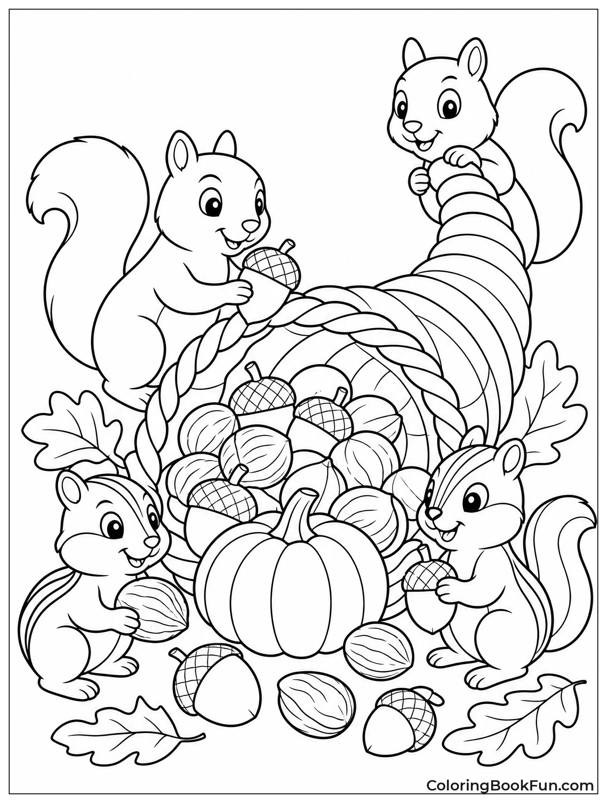 Squirrels Filling Cornucopia with Nuts