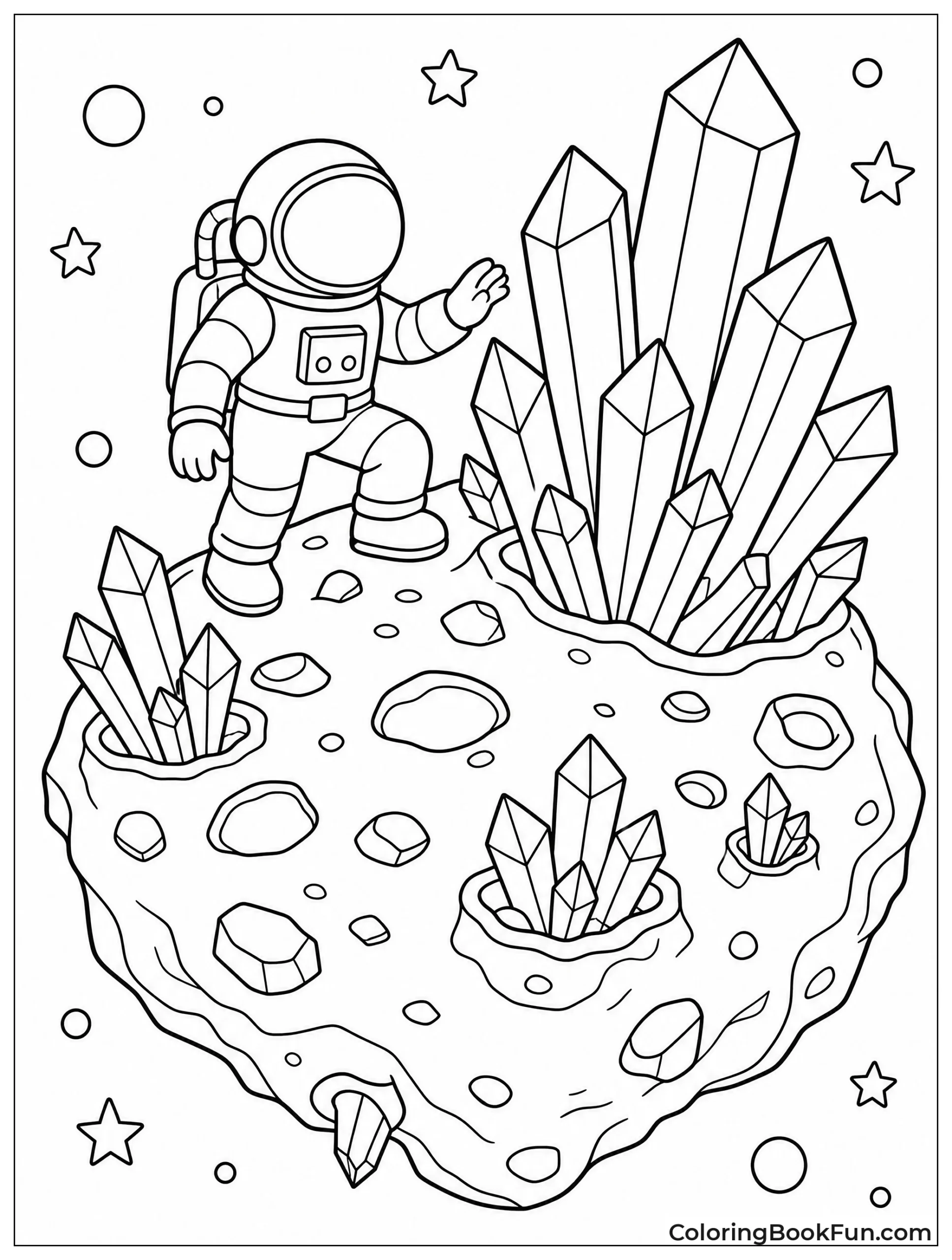 Astronaut Explores Crystal Filled Asteroid