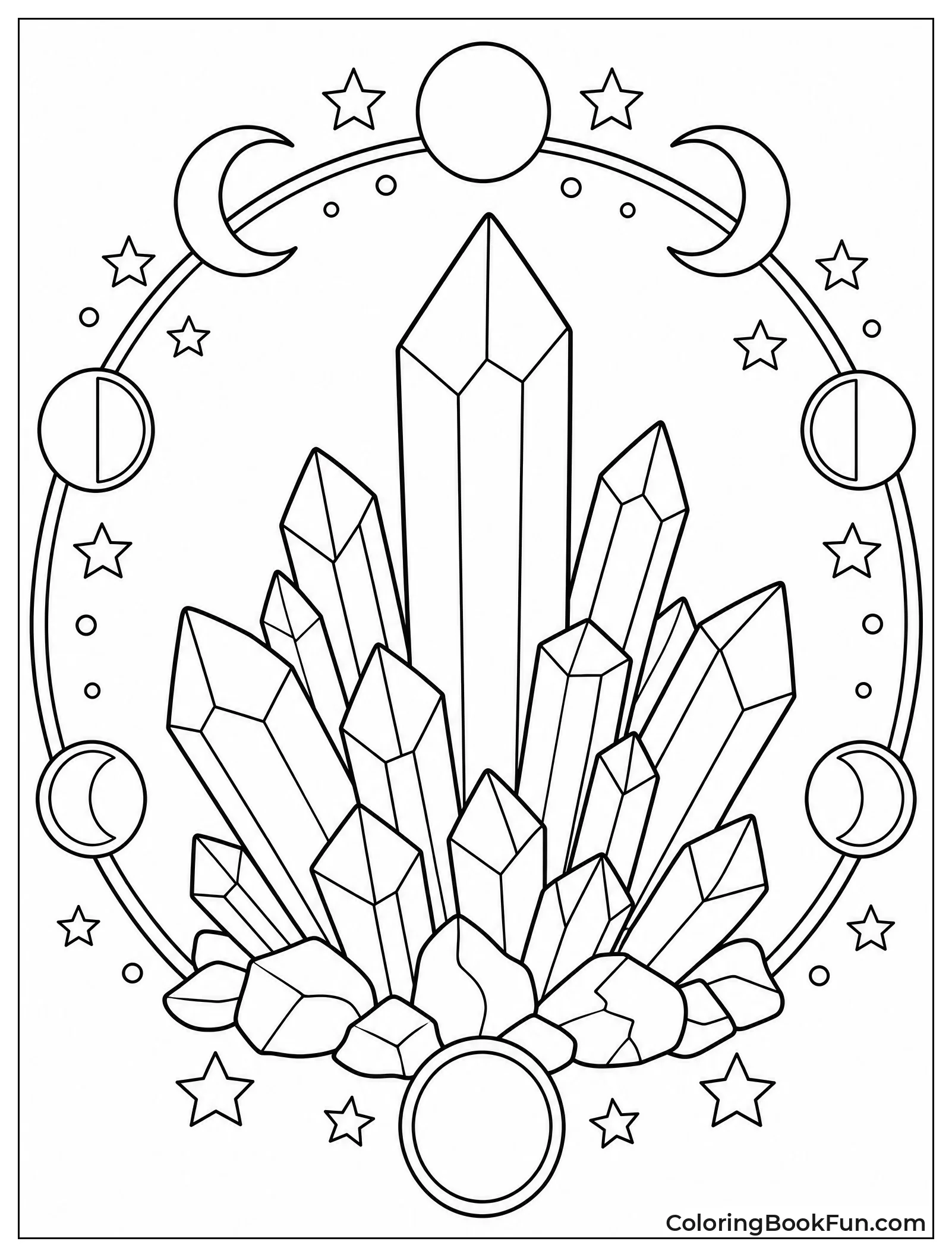 Crystals beside Moon Phase Illustrations