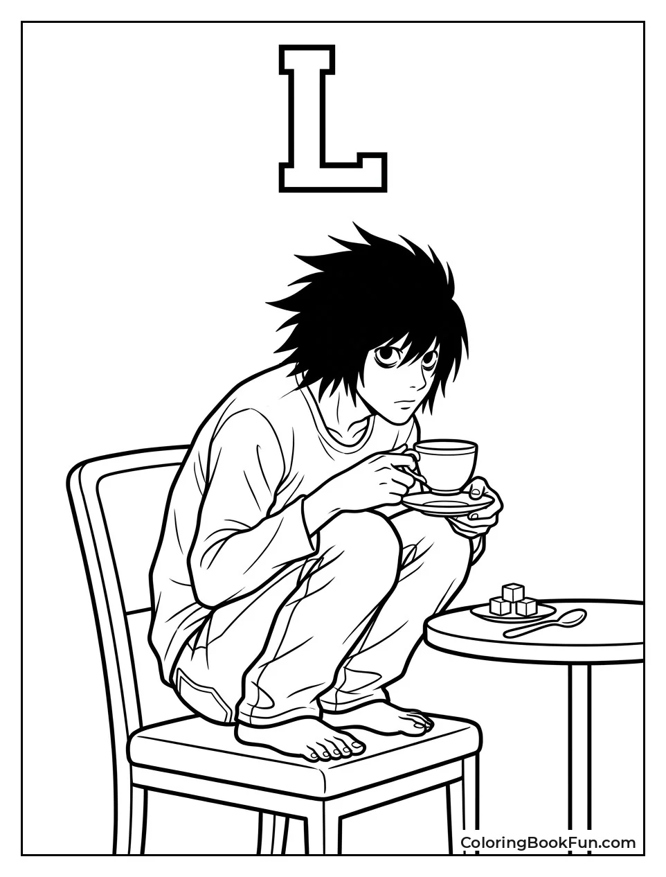 L Sits with Coffee Cup