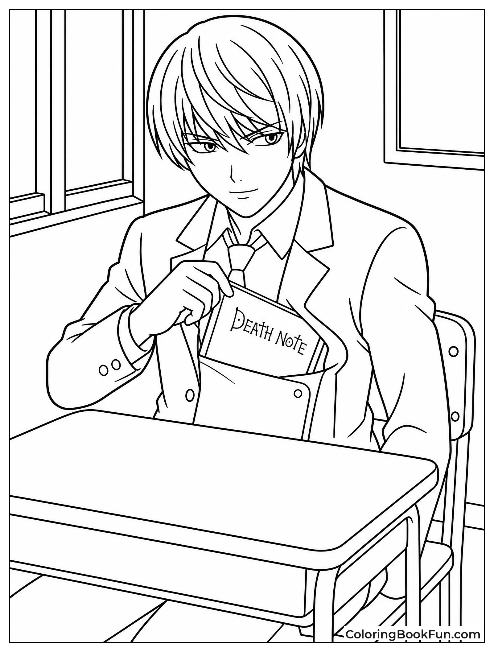 Light Hides Death Note at Desk