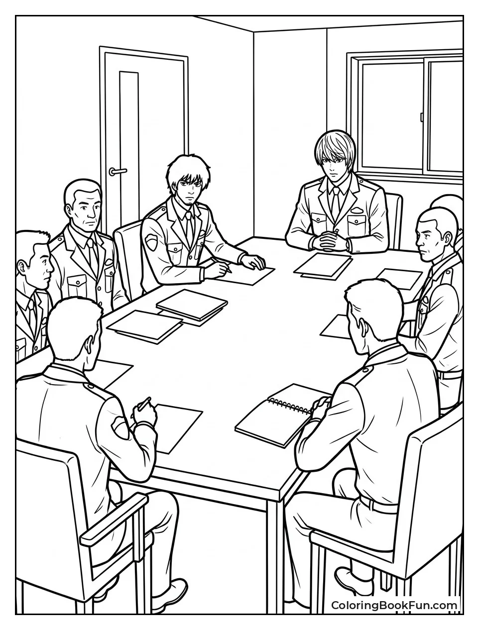 Officers Meet around Conference Table