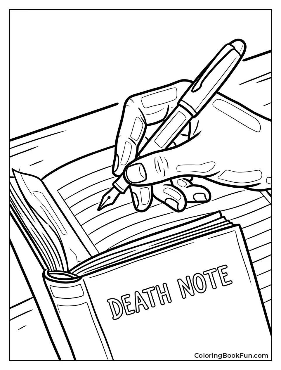 Hand Holds Pen above Notebook