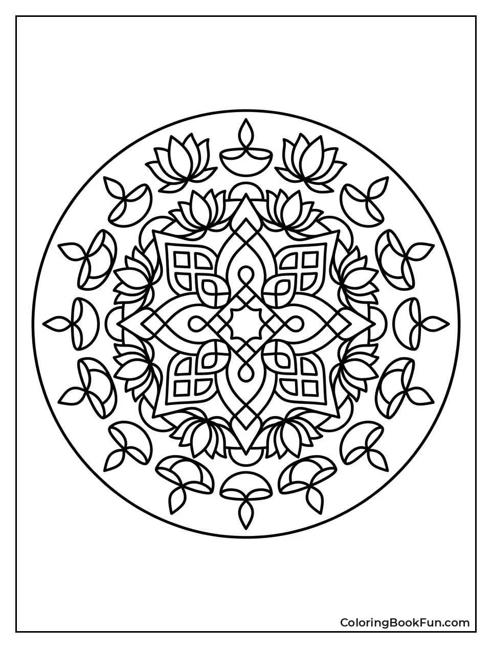 Detailed Mandala with Diyas and Lotuses