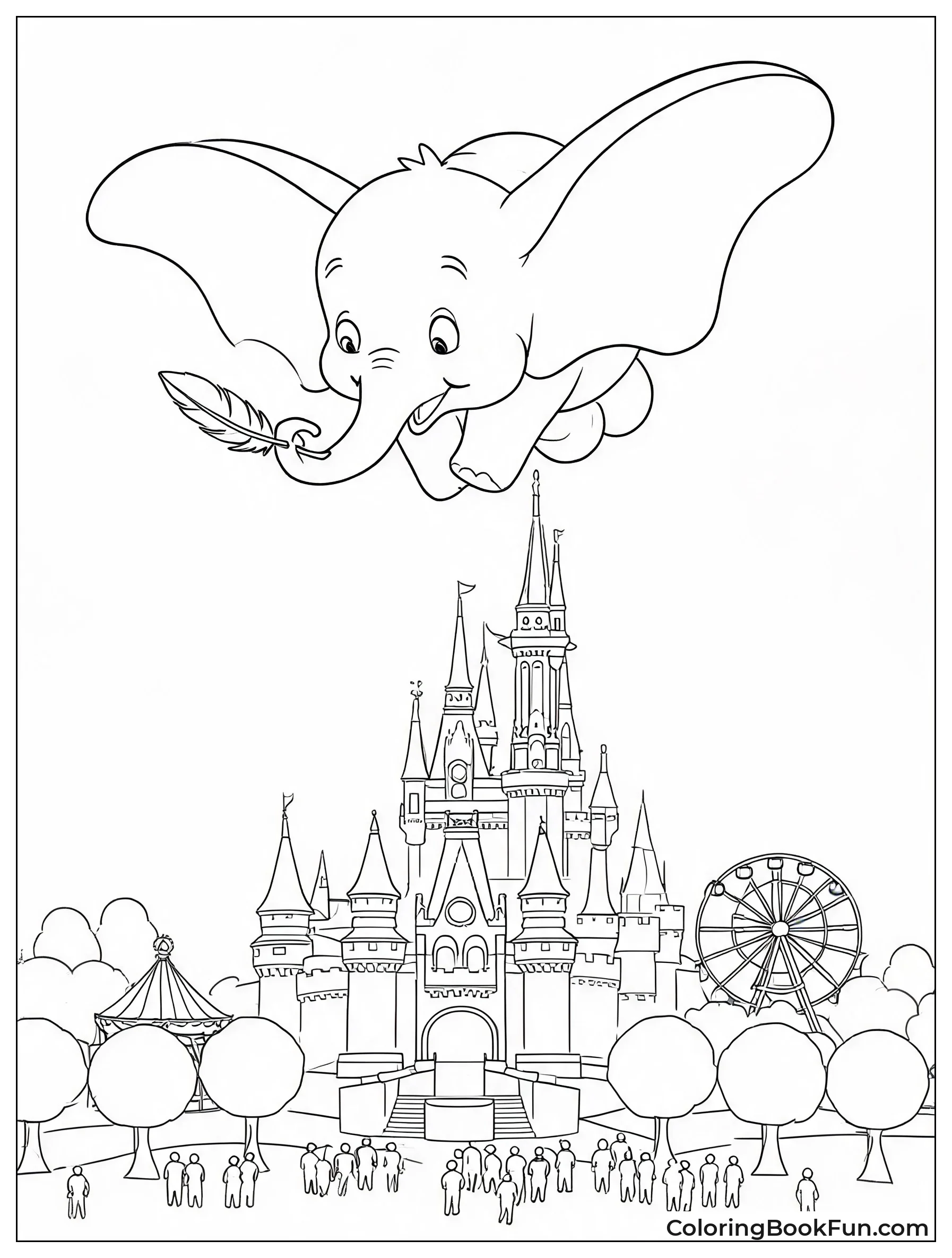 Dumbo Soaring Above Park