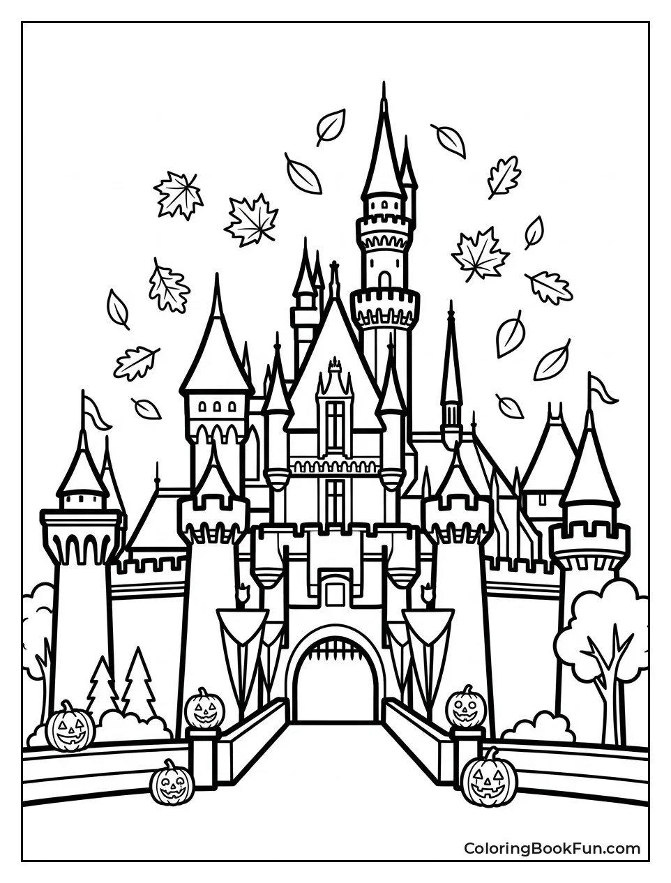 Castle with Autumn Leaves Falling