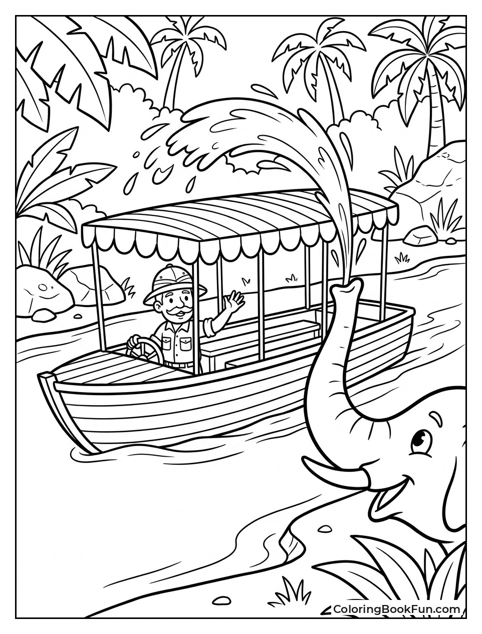Boat Passing Playful Elephant