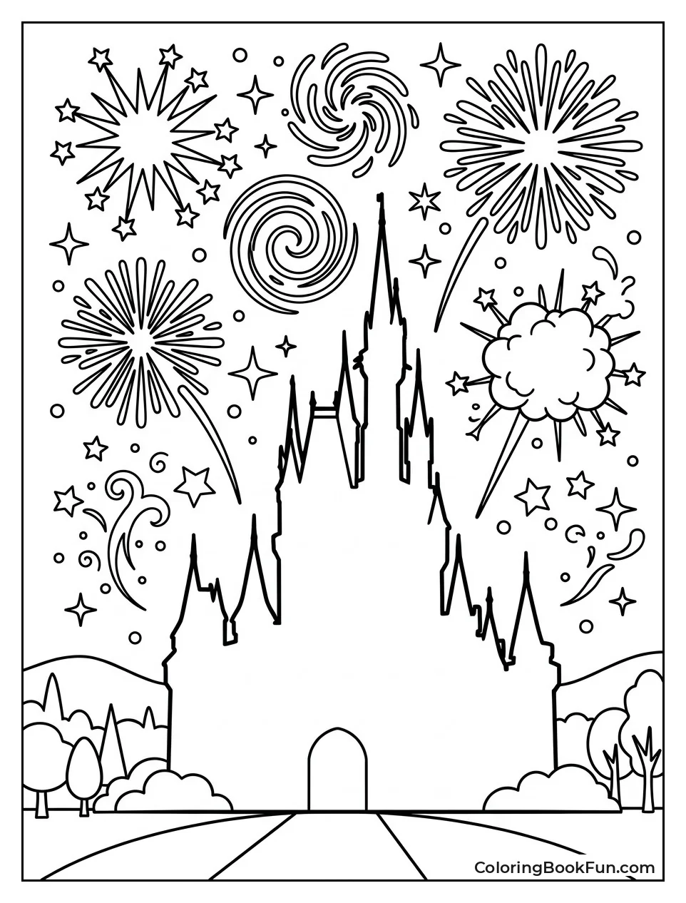 Fireworks Exploding Over Castle