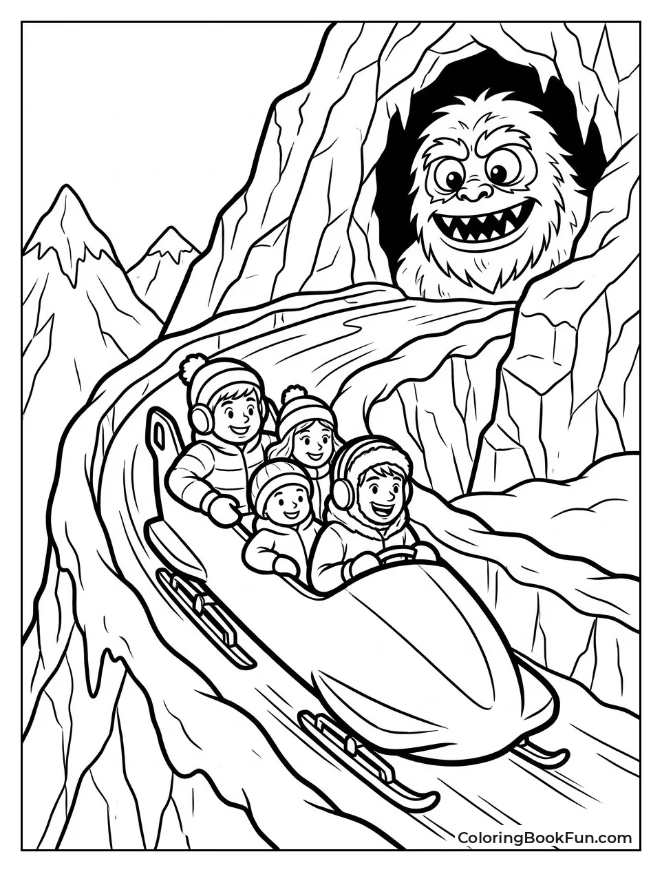 Bobsled Hurrying Past Snowman