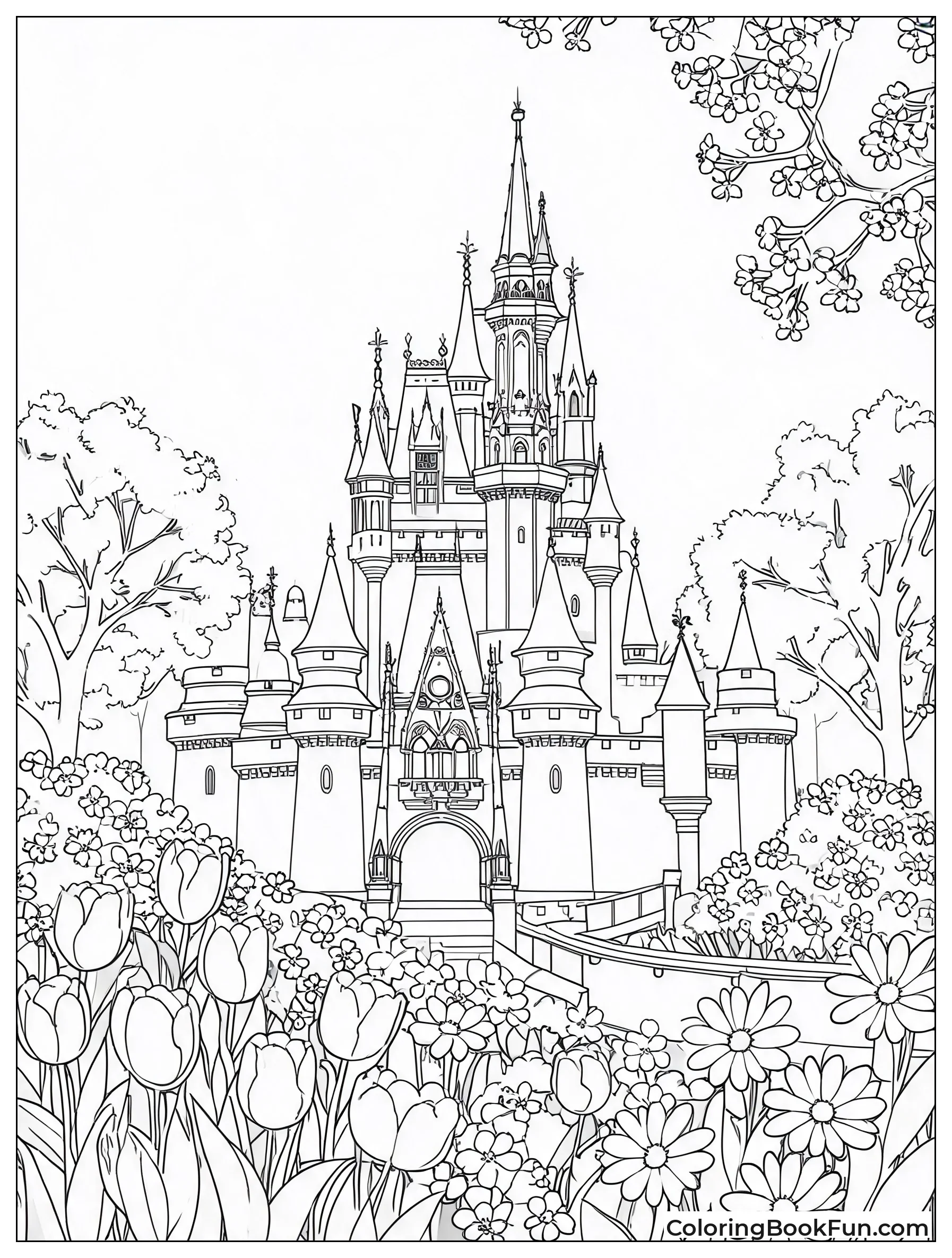 Castle Surrounded by Spring Flowers