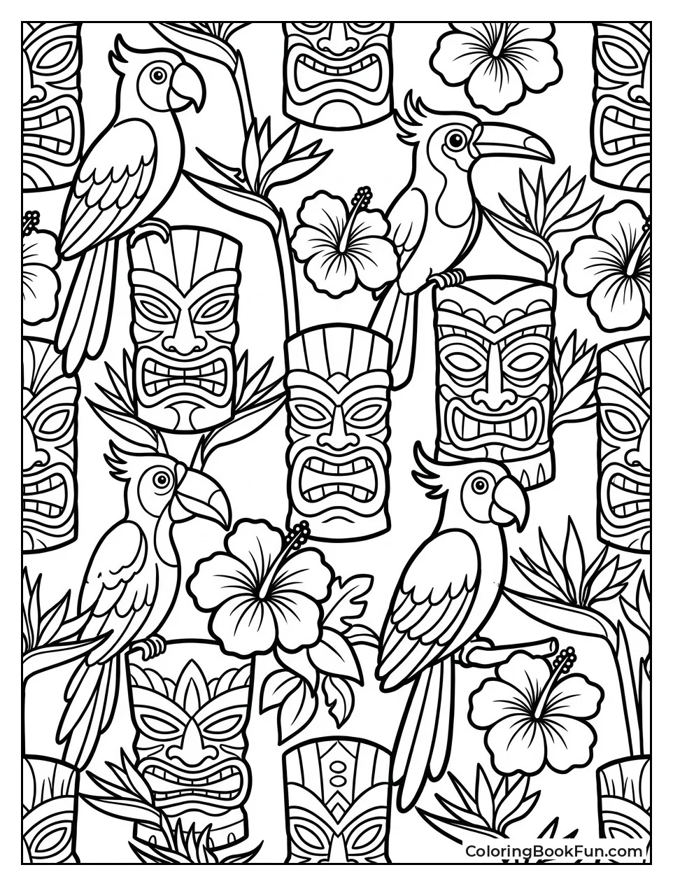 Birds and Tiki Masks Pattern