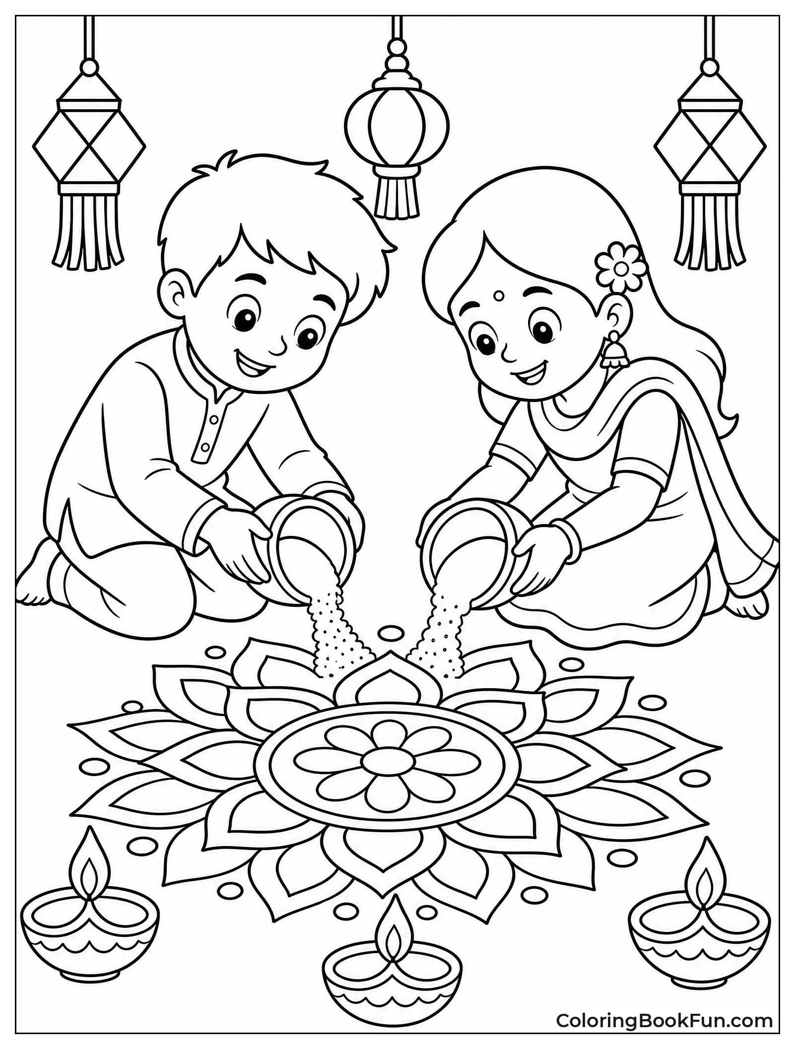 Kids Pouring Colors into Rangoli