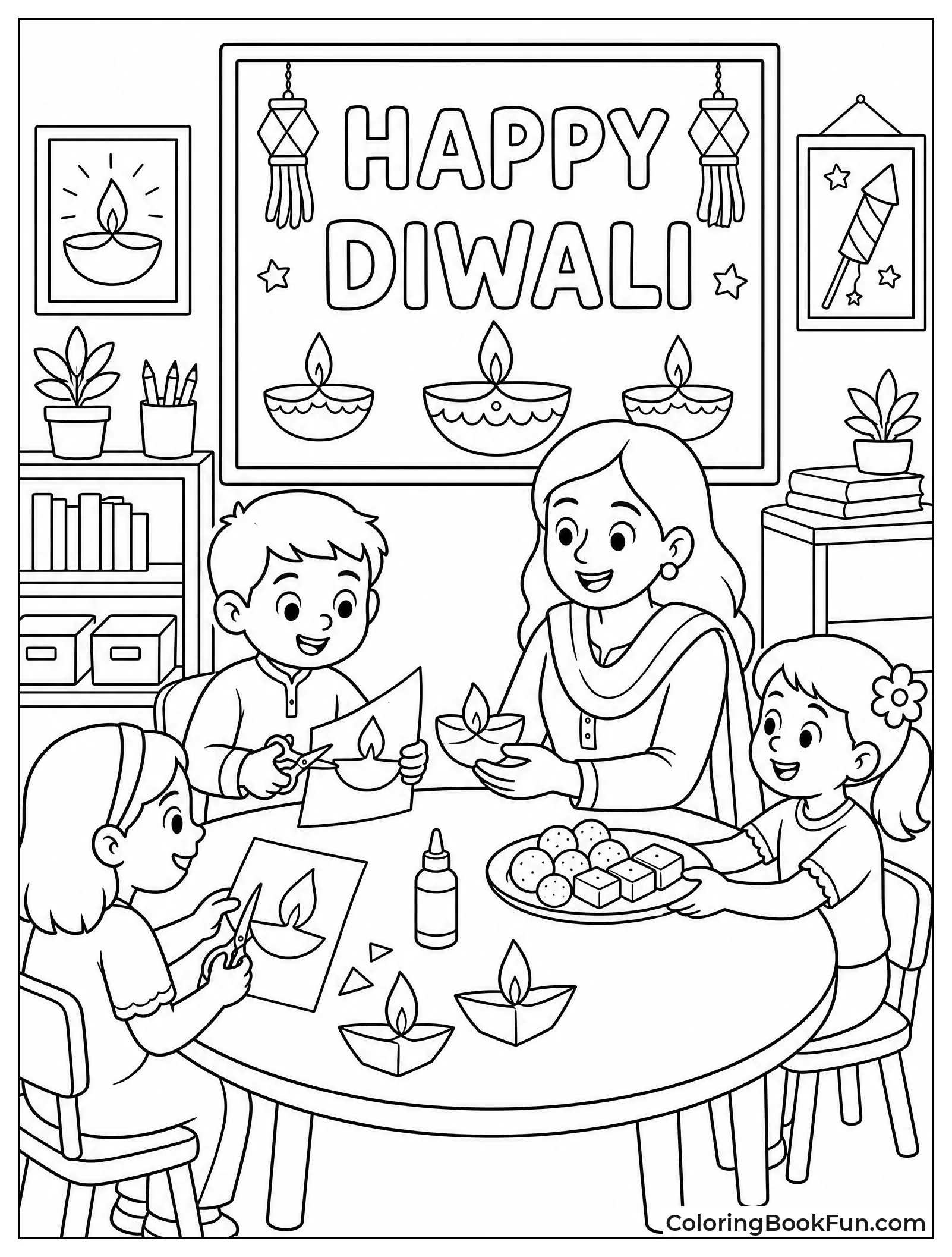 Kids Making Diyas in Classroom