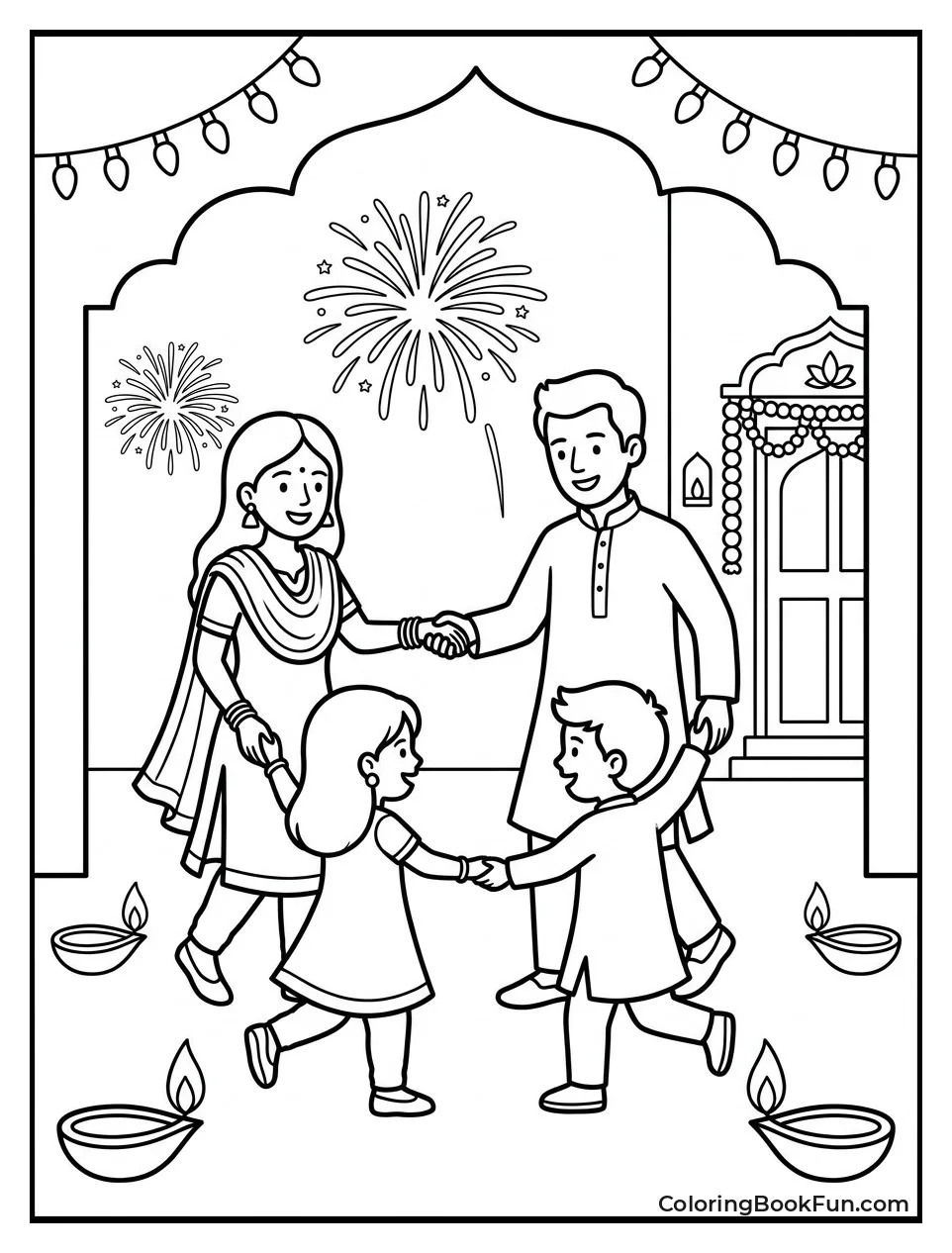 Family Dancing Joyfully with Lights