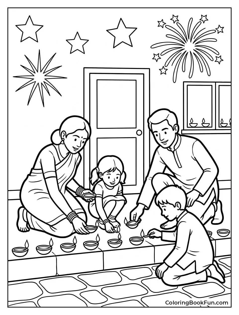 Family Lighting Diyas at Doorstep